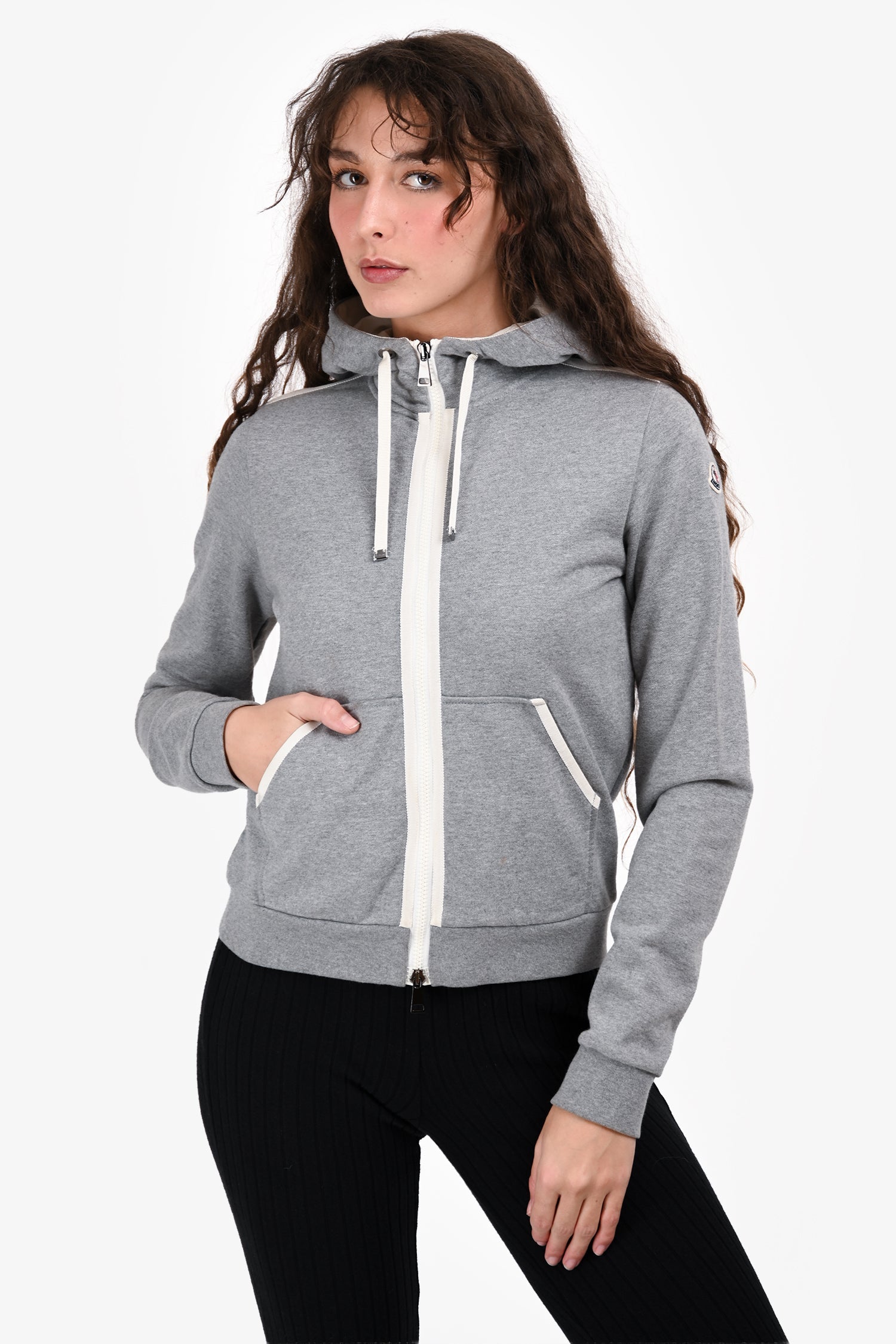 Moncler Grey Logo Zip Up Hoodie Size XS