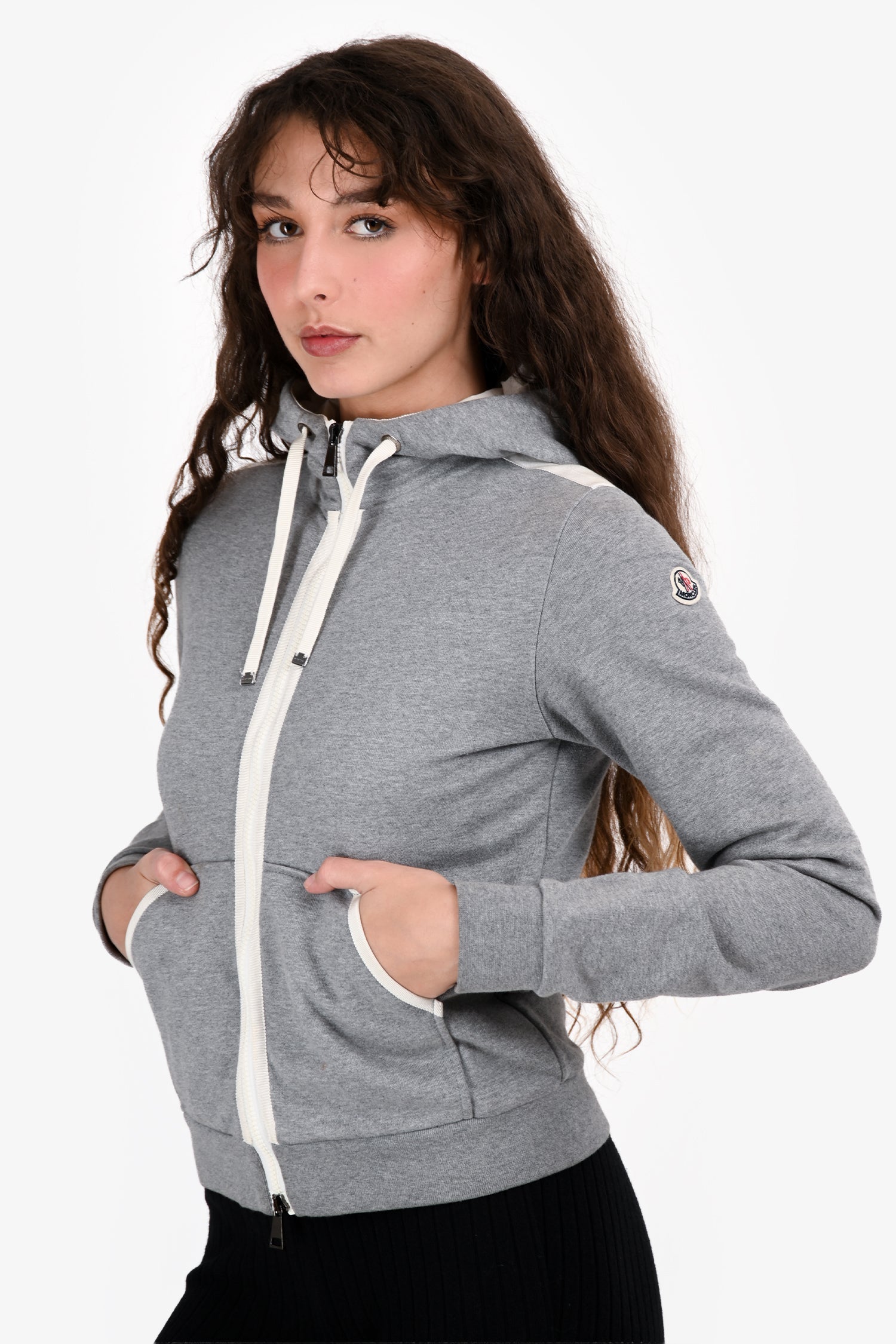 Moncler Grey Logo Zip Up Hoodie Size XS