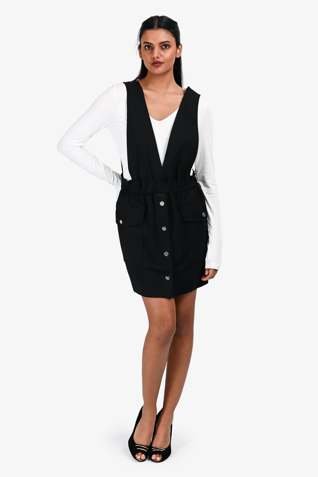 Maje Black Knit Button Down Overall Dress Size 36
