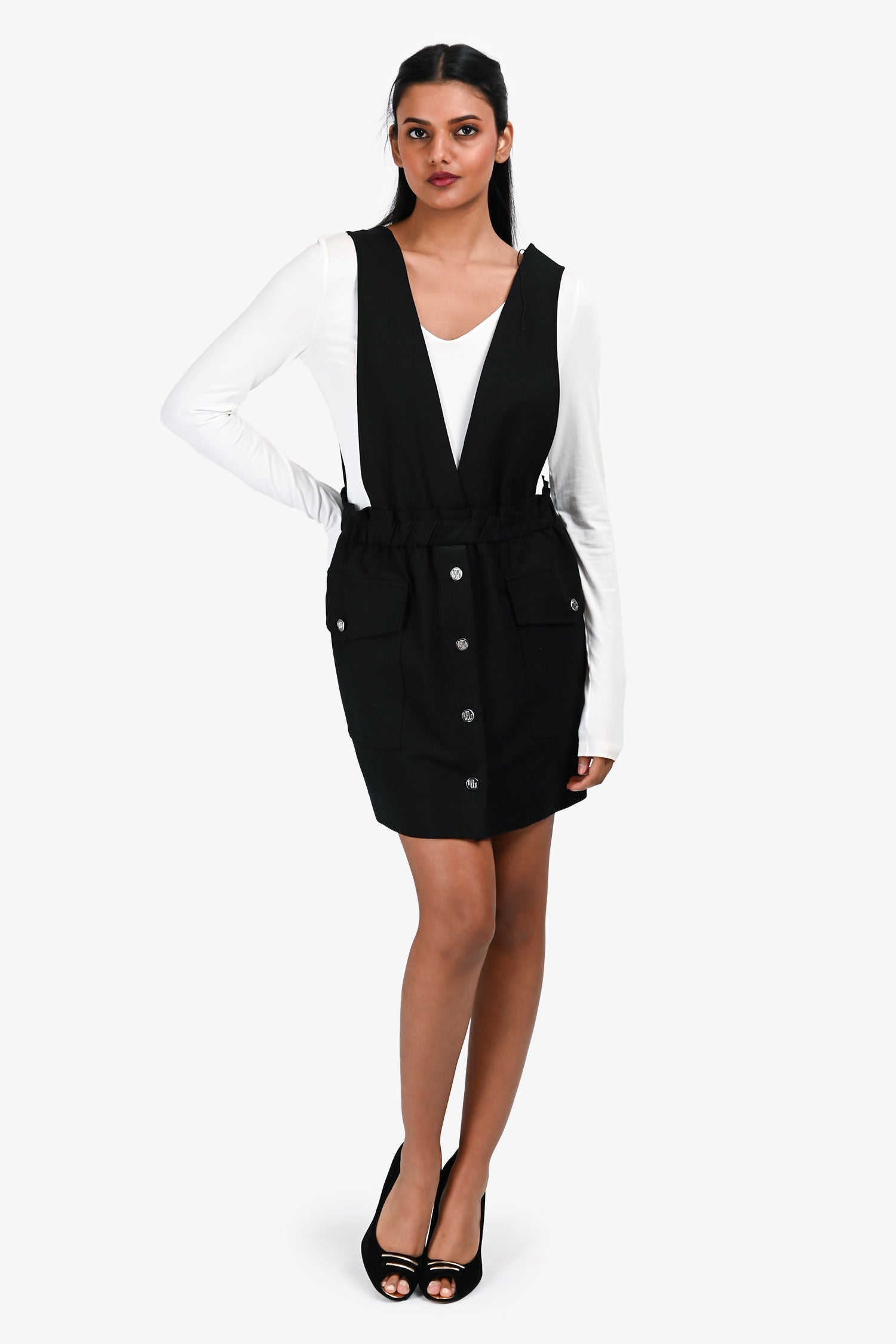 Maje Black Knit Button Down Overall Dress Size 36
