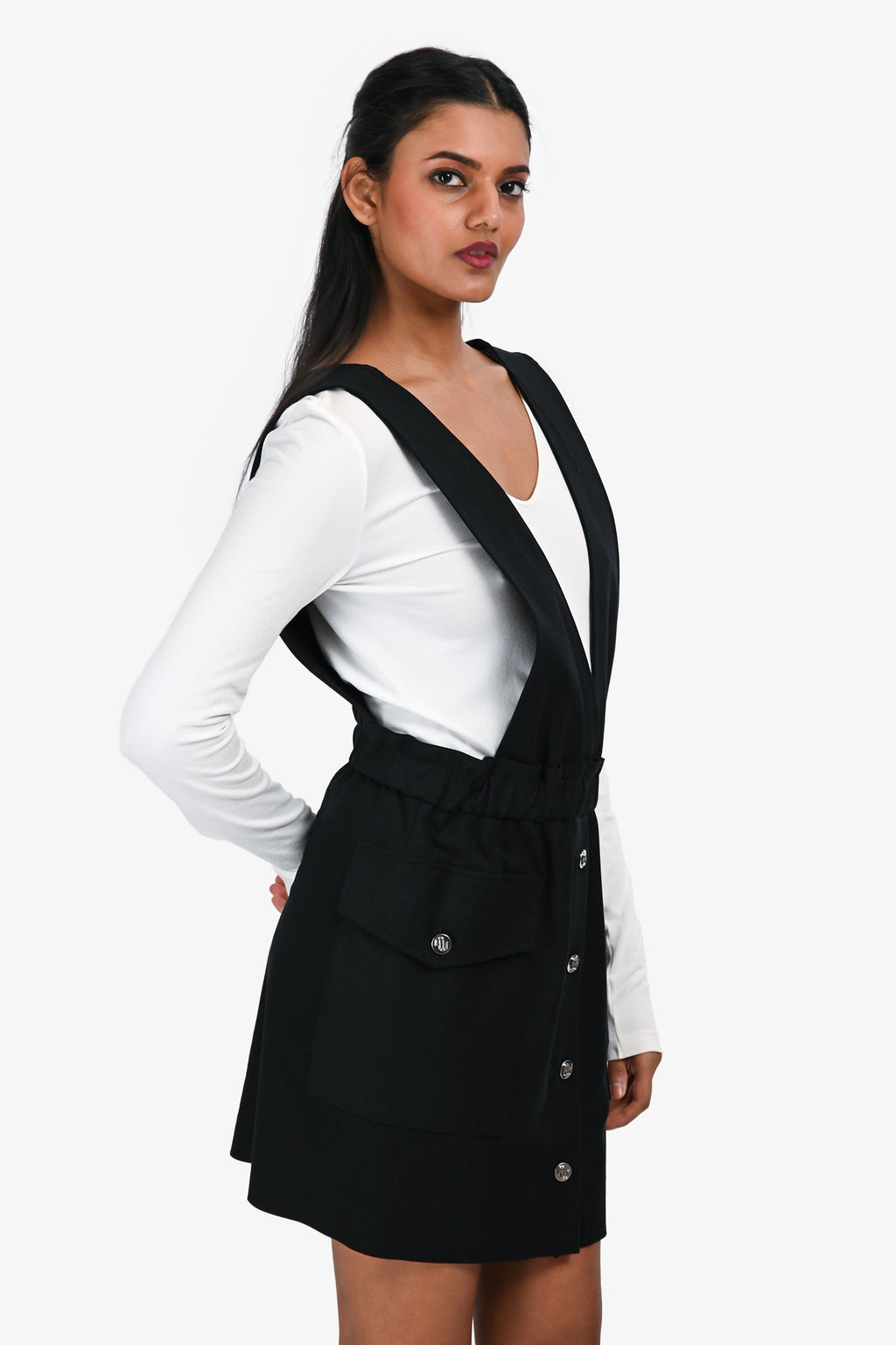Maje Black Knit Button Down Overall Dress Size 36