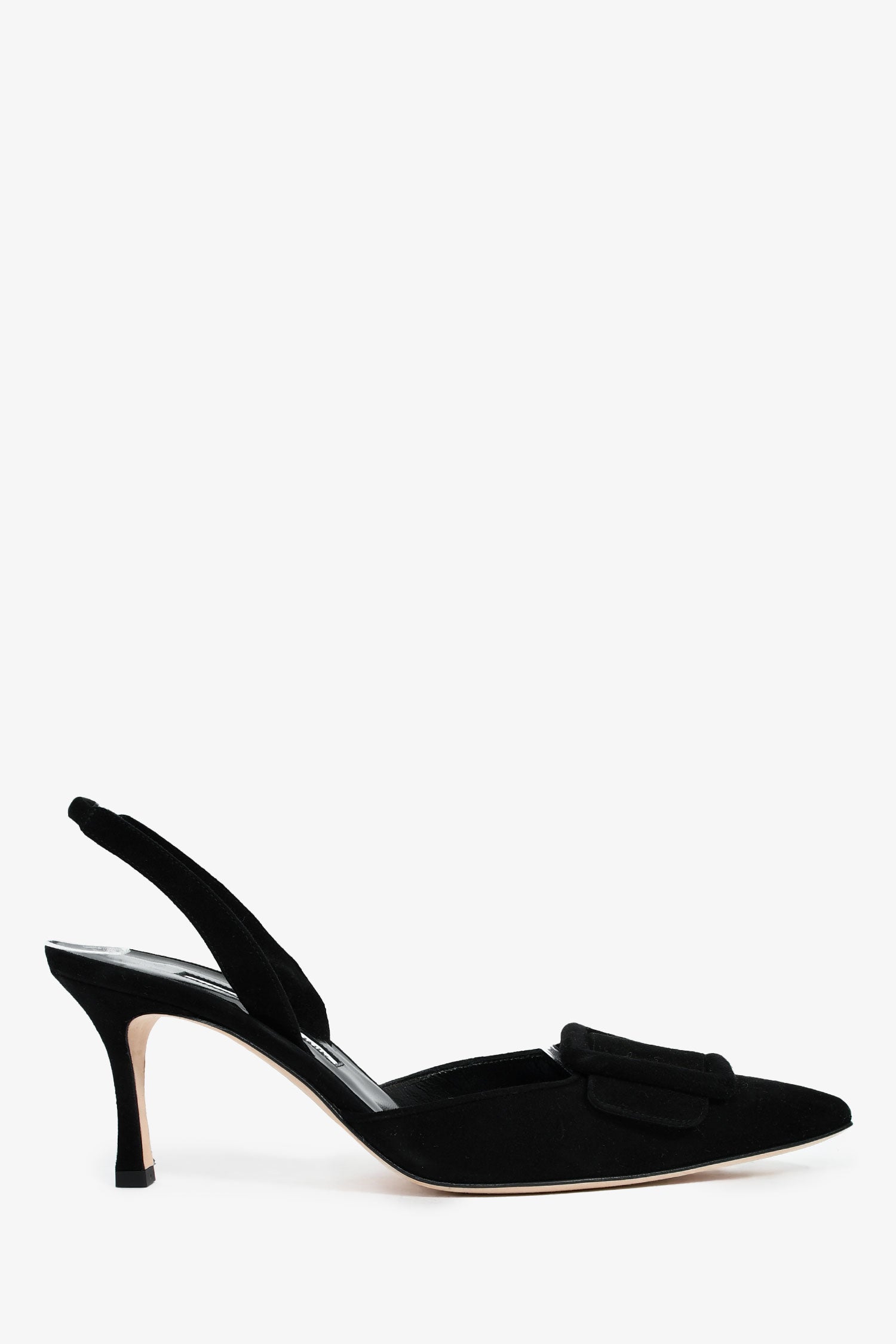Manolo Blahnik Black Leather Buckle Slingback Pumps Size 37.5