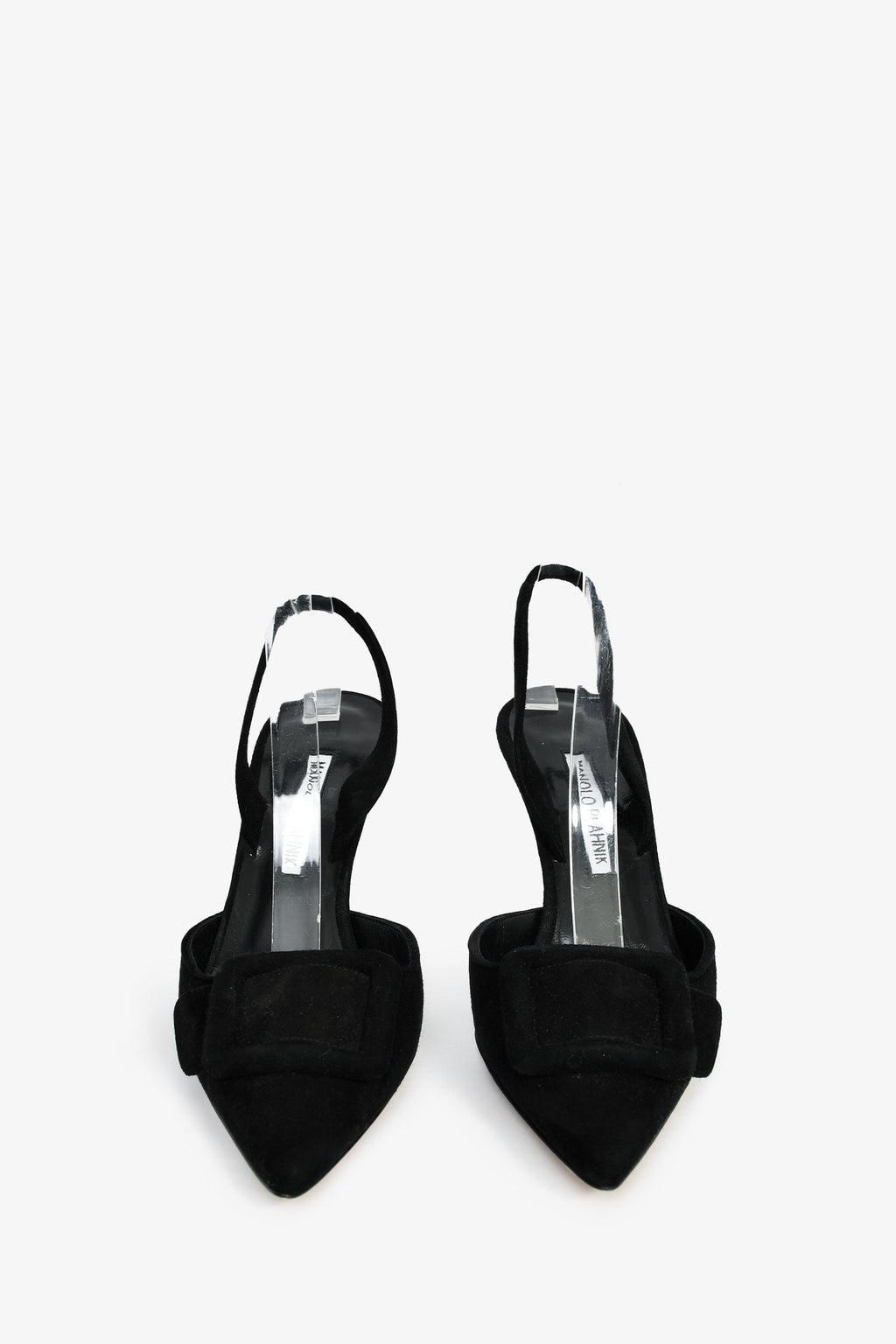 Manolo Blahnik Black Leather Buckle Slingback Pumps Size 37.5
