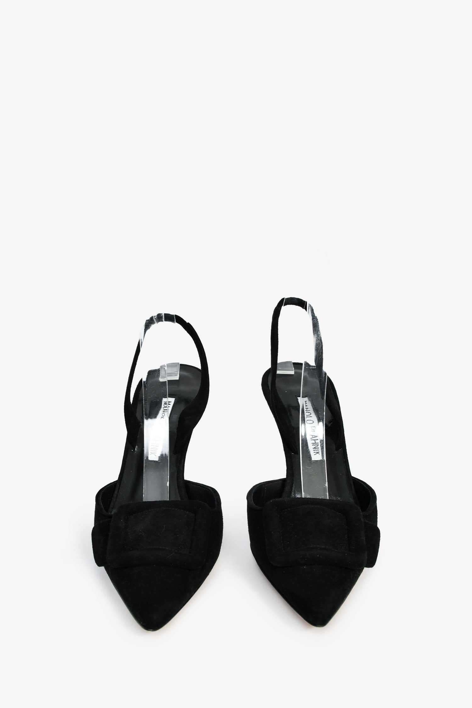 Manolo Blahnik Black Leather Buckle Slingback Pumps Size 37.5