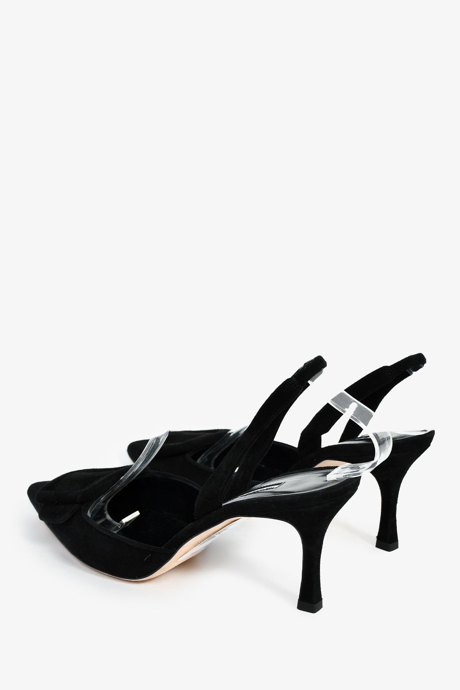 Manolo Blahnik Black Leather Buckle Slingback Pumps Size 37.5