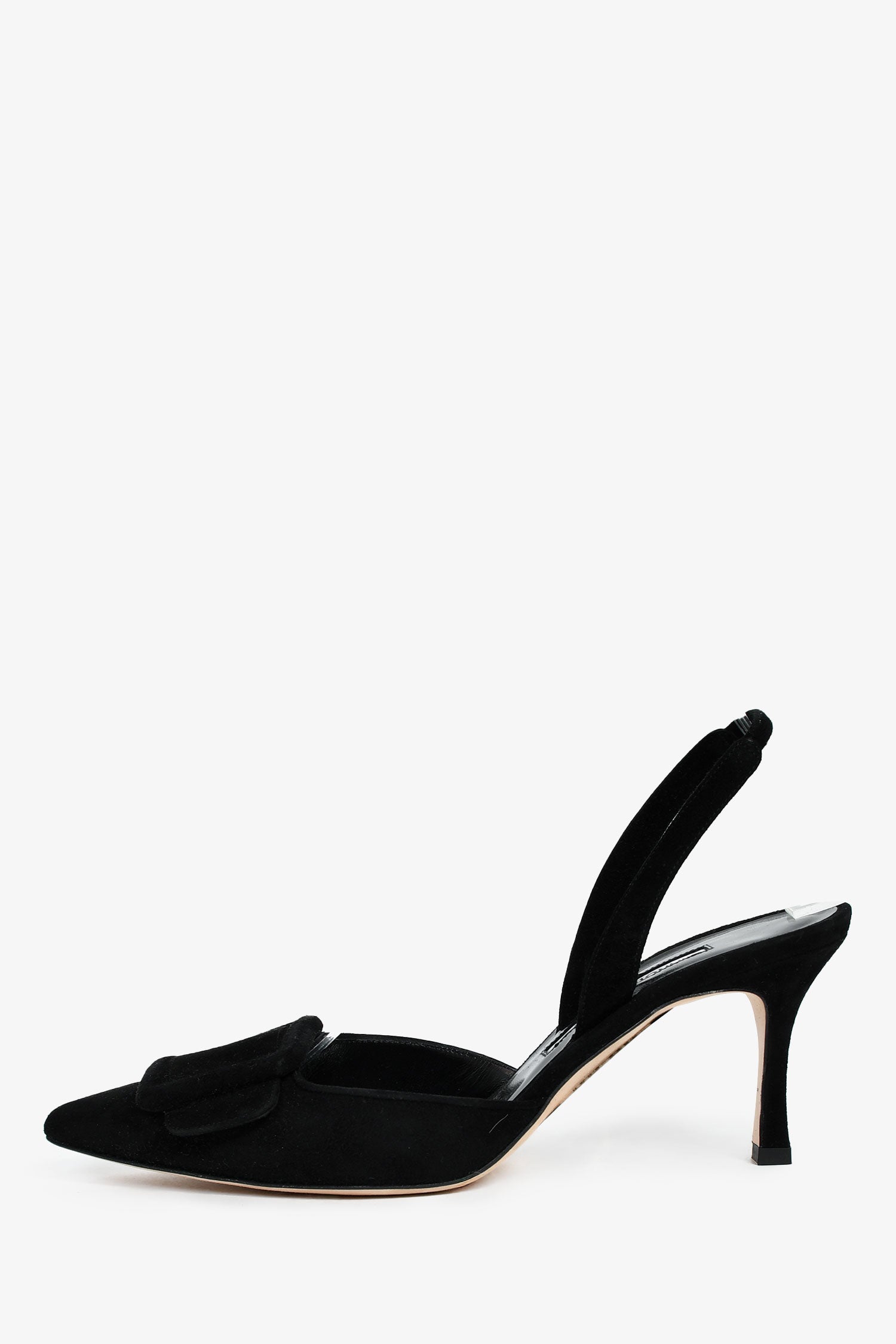 Manolo Blahnik Black Leather Buckle Slingback Pumps Size 37.5