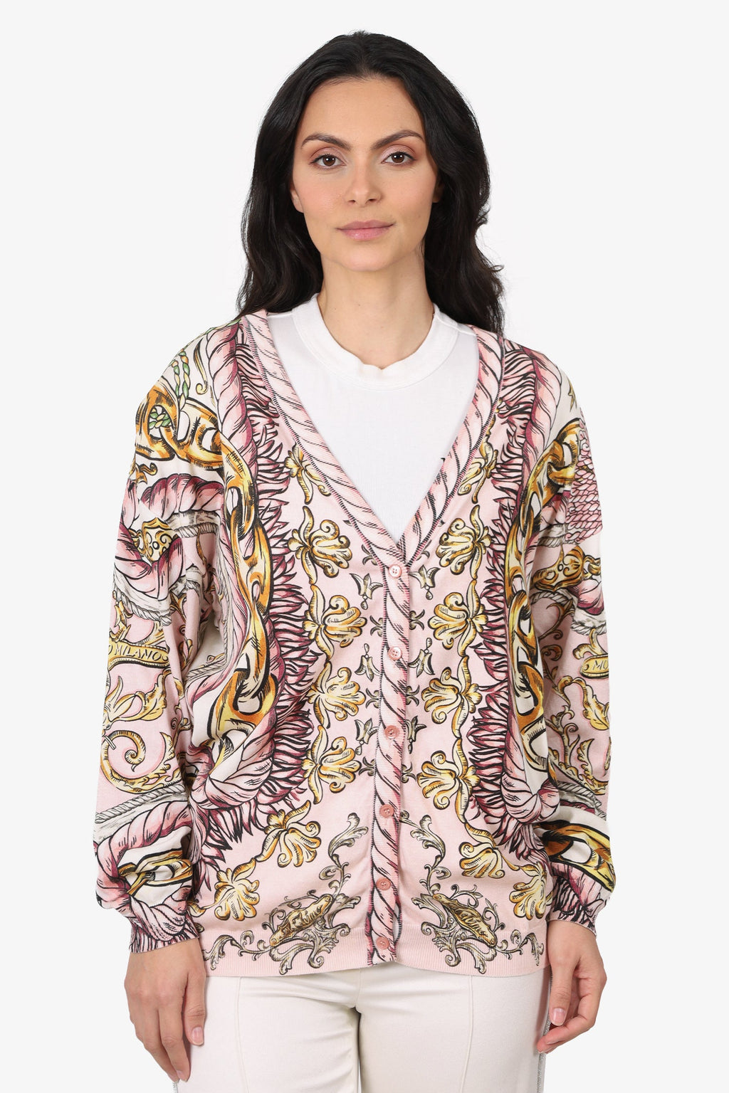 Moschino Pink Fantasy-Print Ribbed Knit igan Size 10