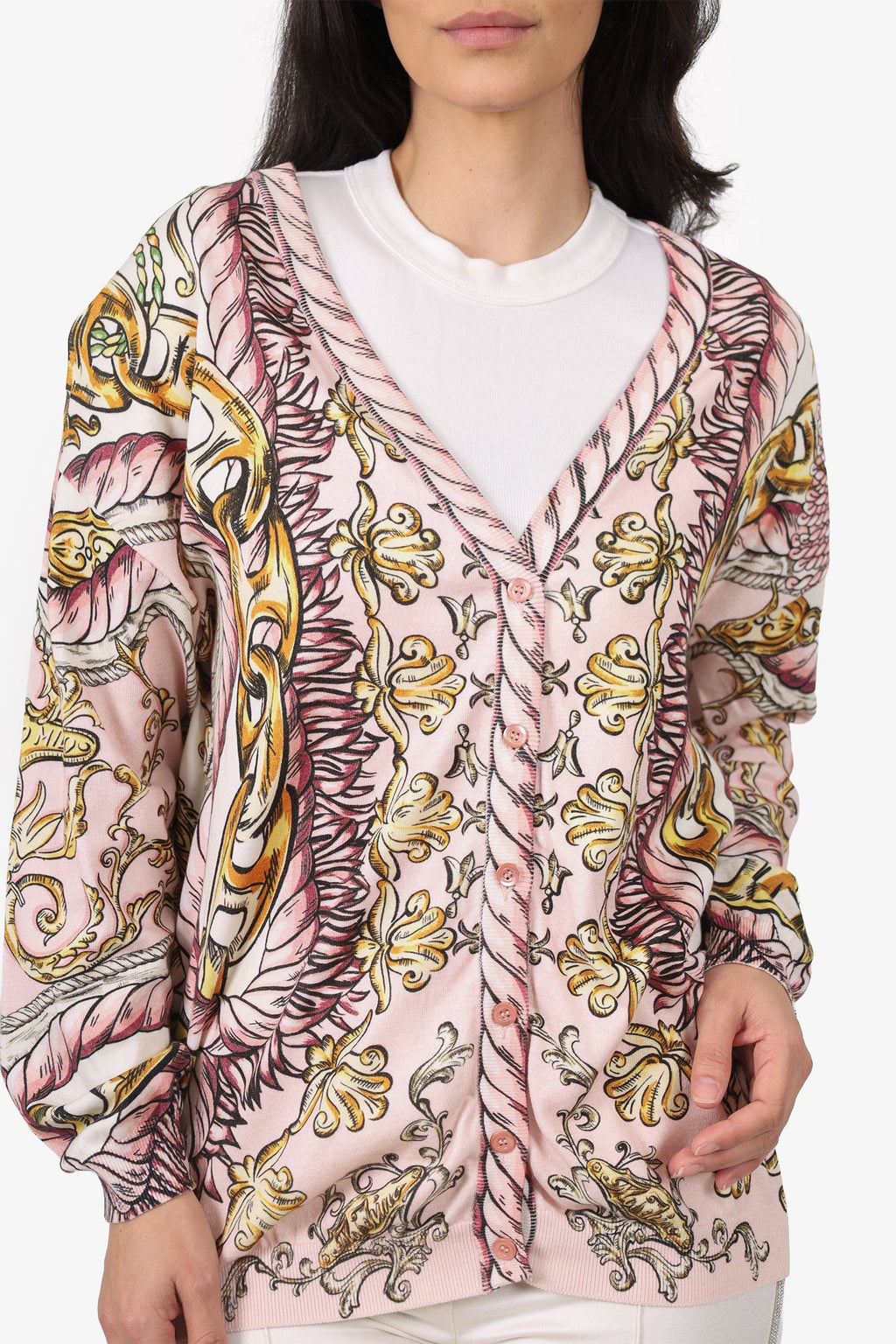 Moschino Pink Fantasy-Print Ribbed Knit igan Size 10