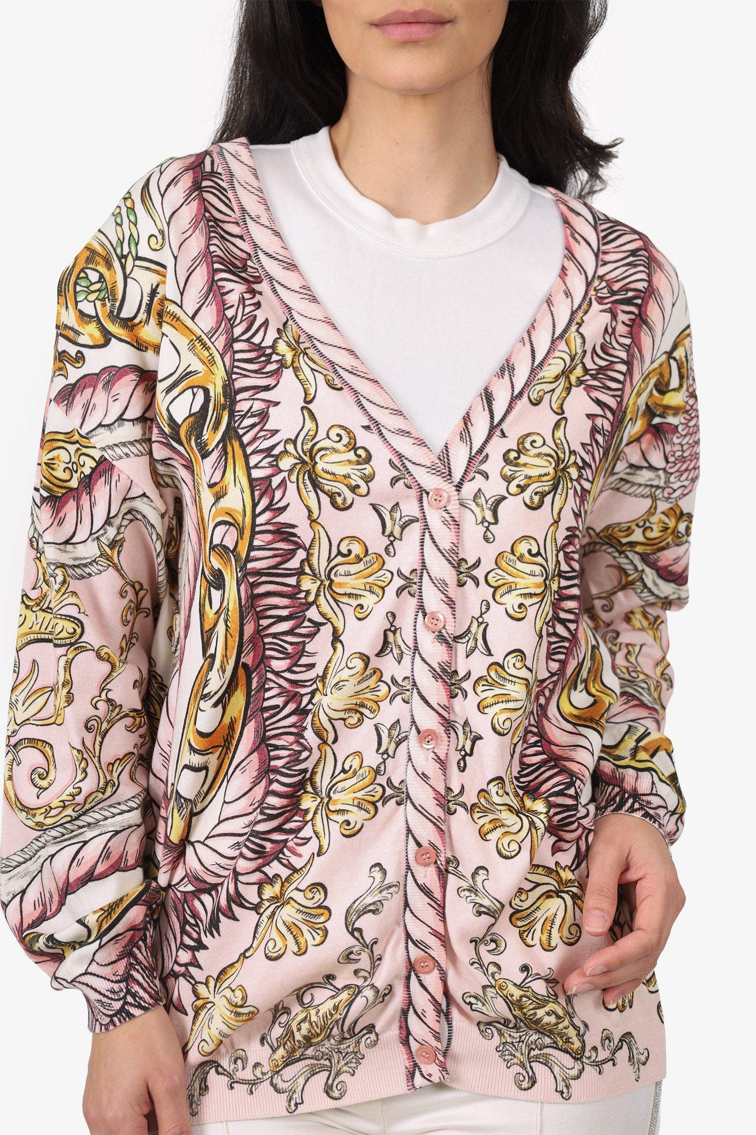Moschino Pink Fantasy-Print Ribbed Knit igan Size 10