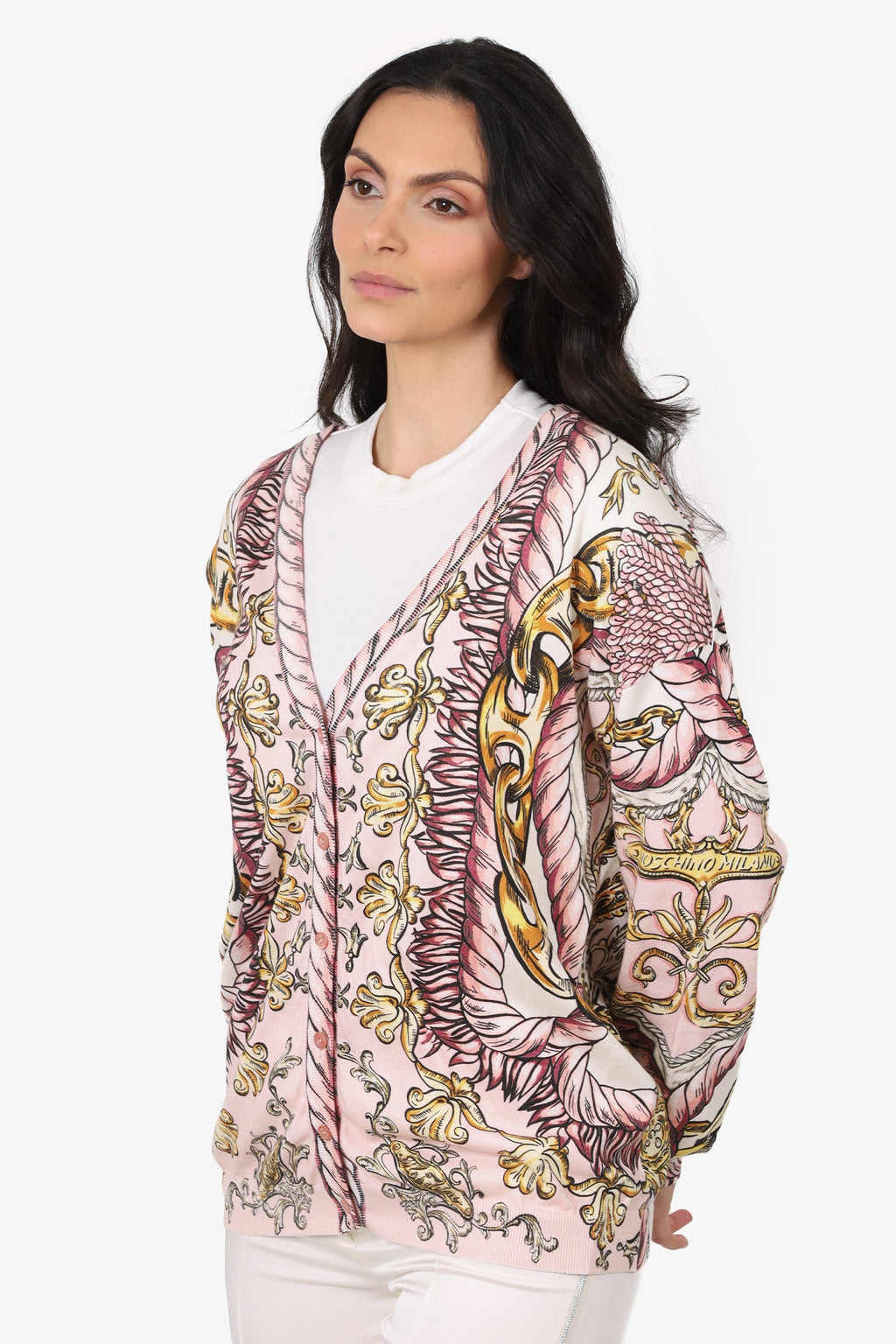 Moschino Pink Fantasy-Print Ribbed Knit igan Size 10