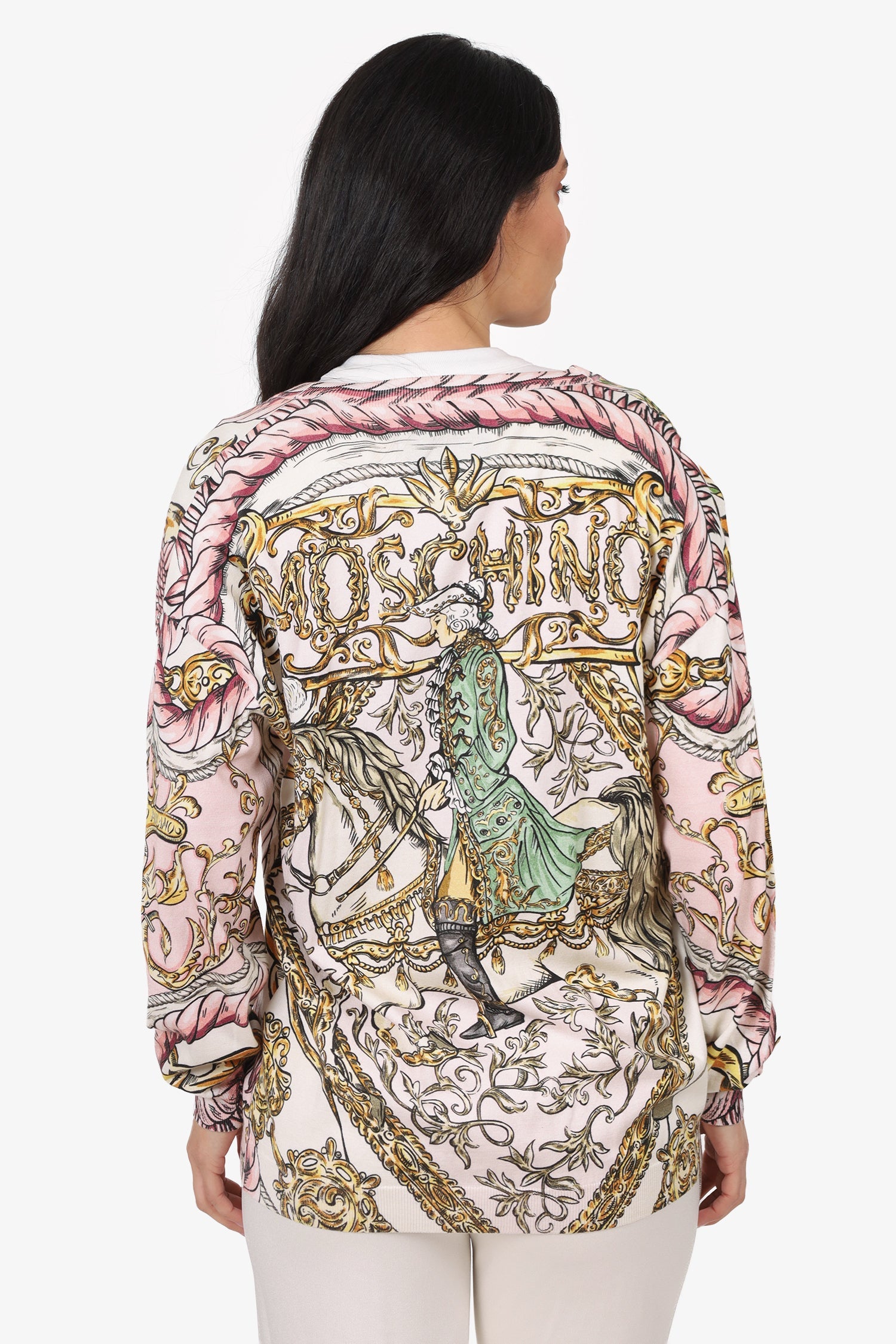 Moschino Pink Fantasy-Print Ribbed Knit igan Size 10