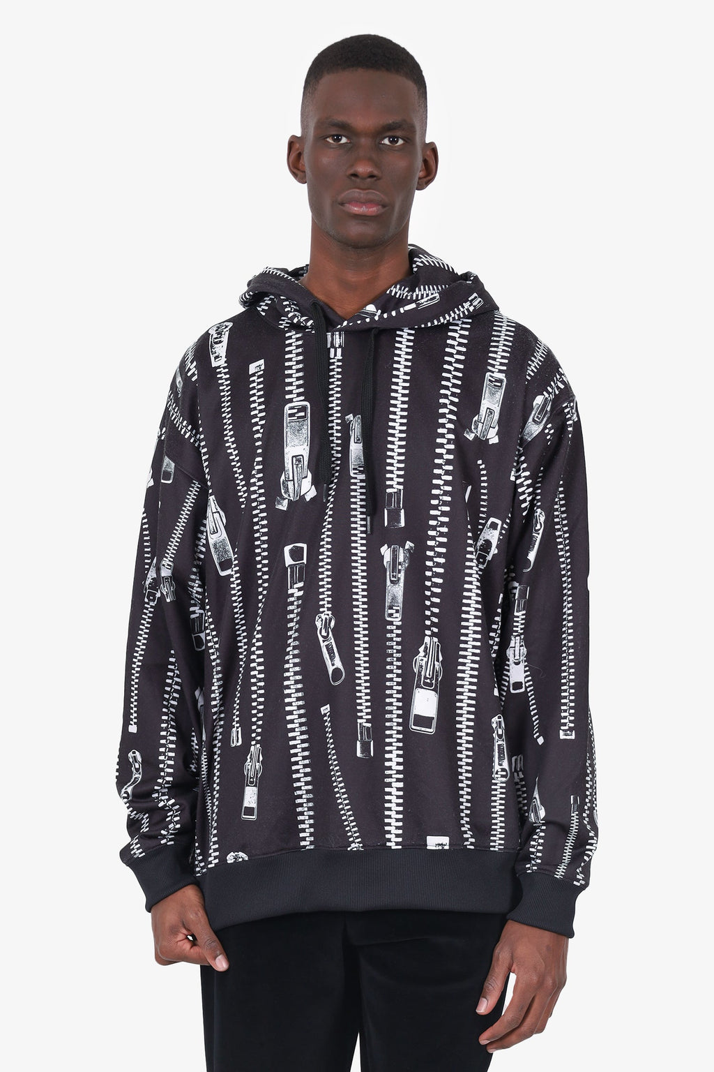 Moschino Black Zip Print Hoodie Size 40