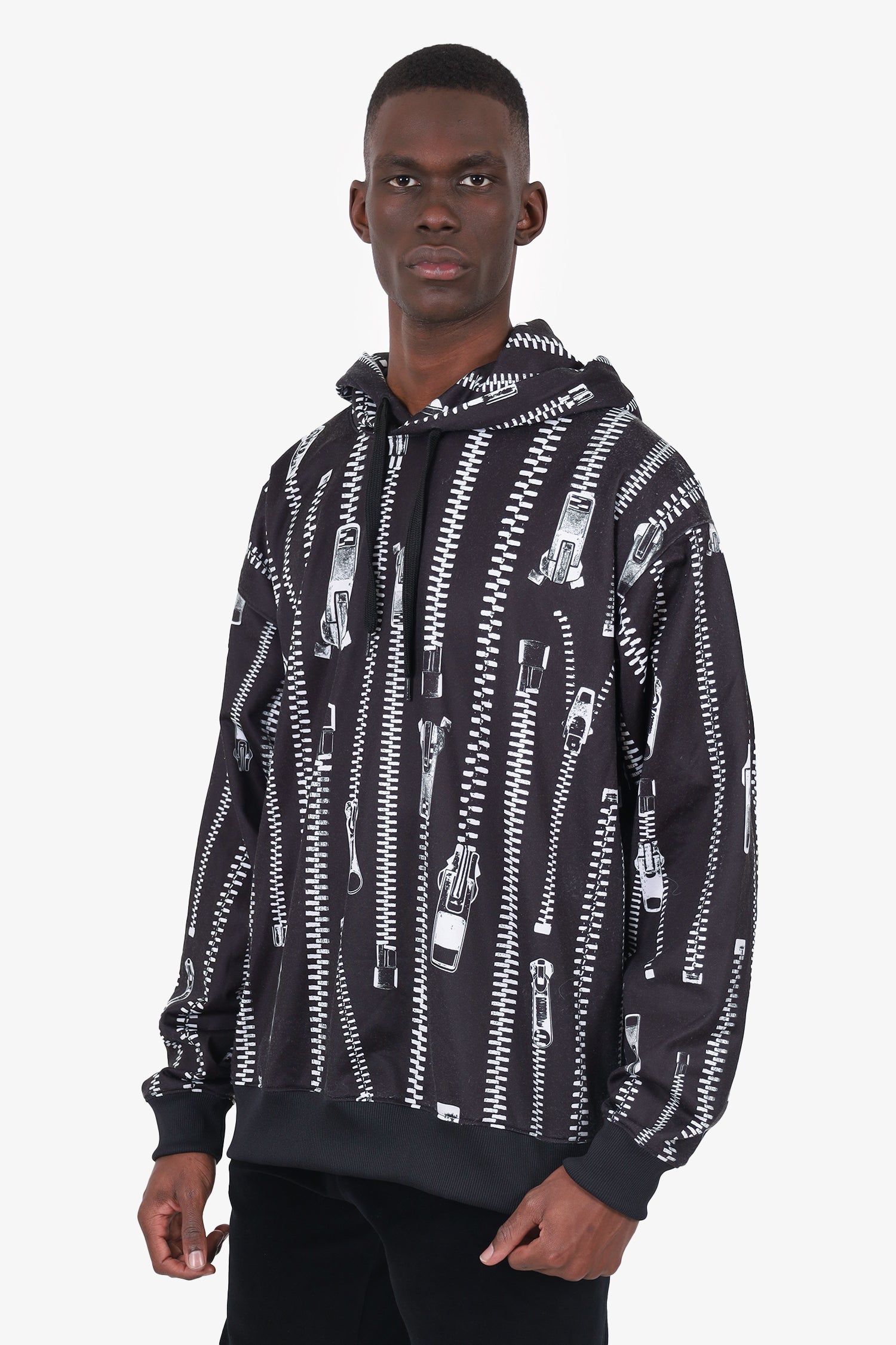 Moschino Black Zip Print Hoodie Size 40