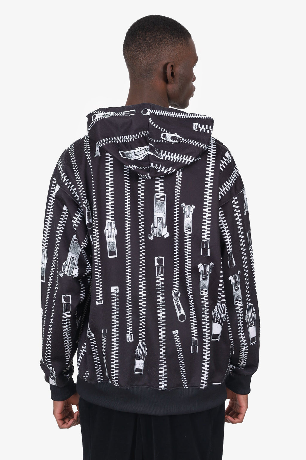 Moschino Black Zip Print Hoodie Size 40