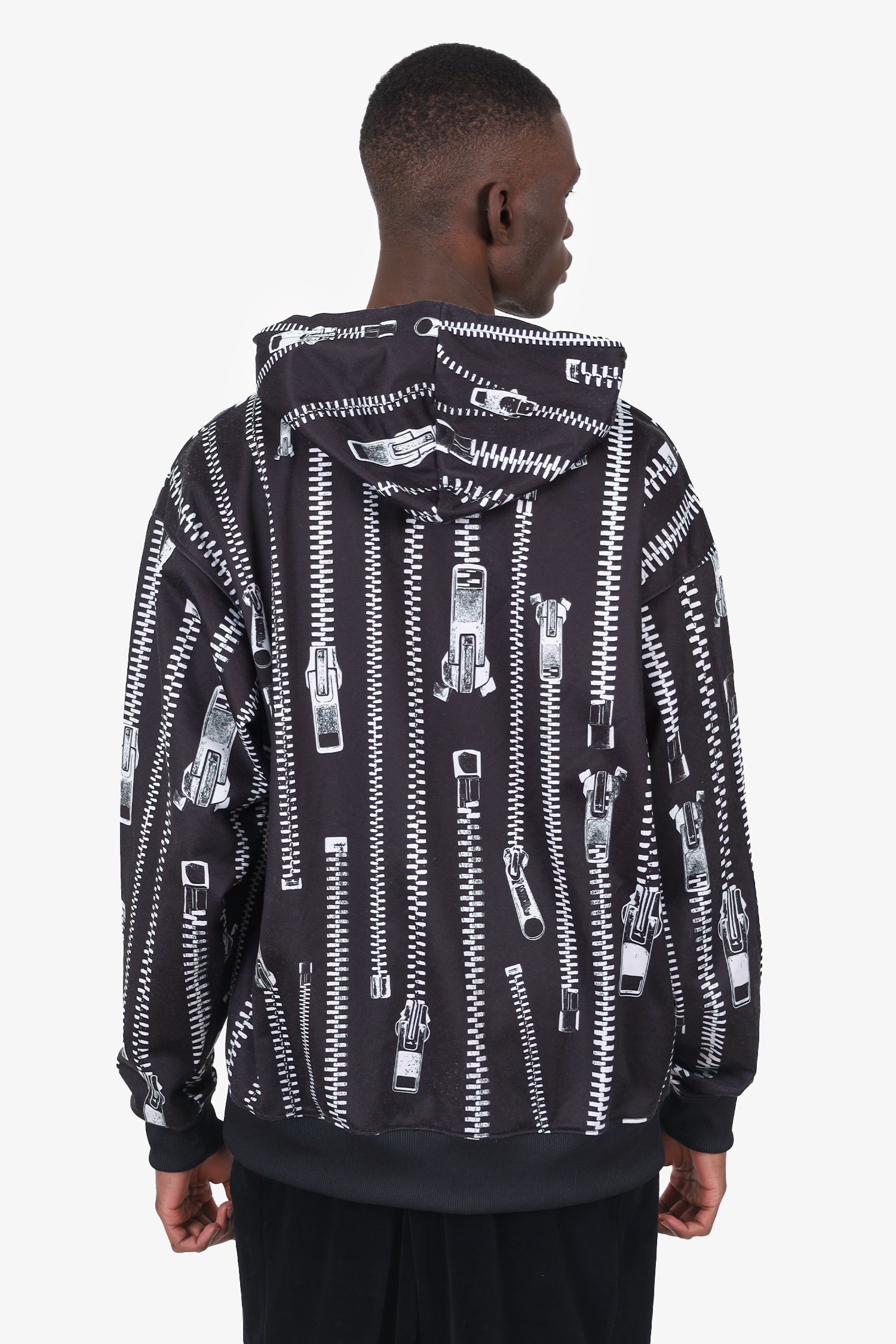 Moschino Black Zip Print Hoodie Size 40