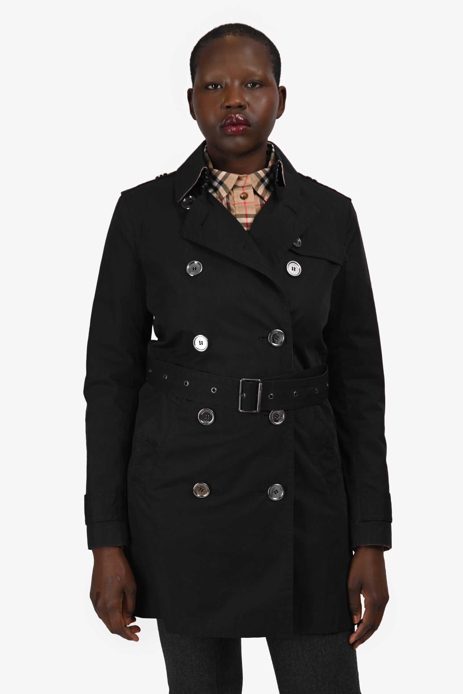 Burberry Brit Black Belted Trench Size 8
