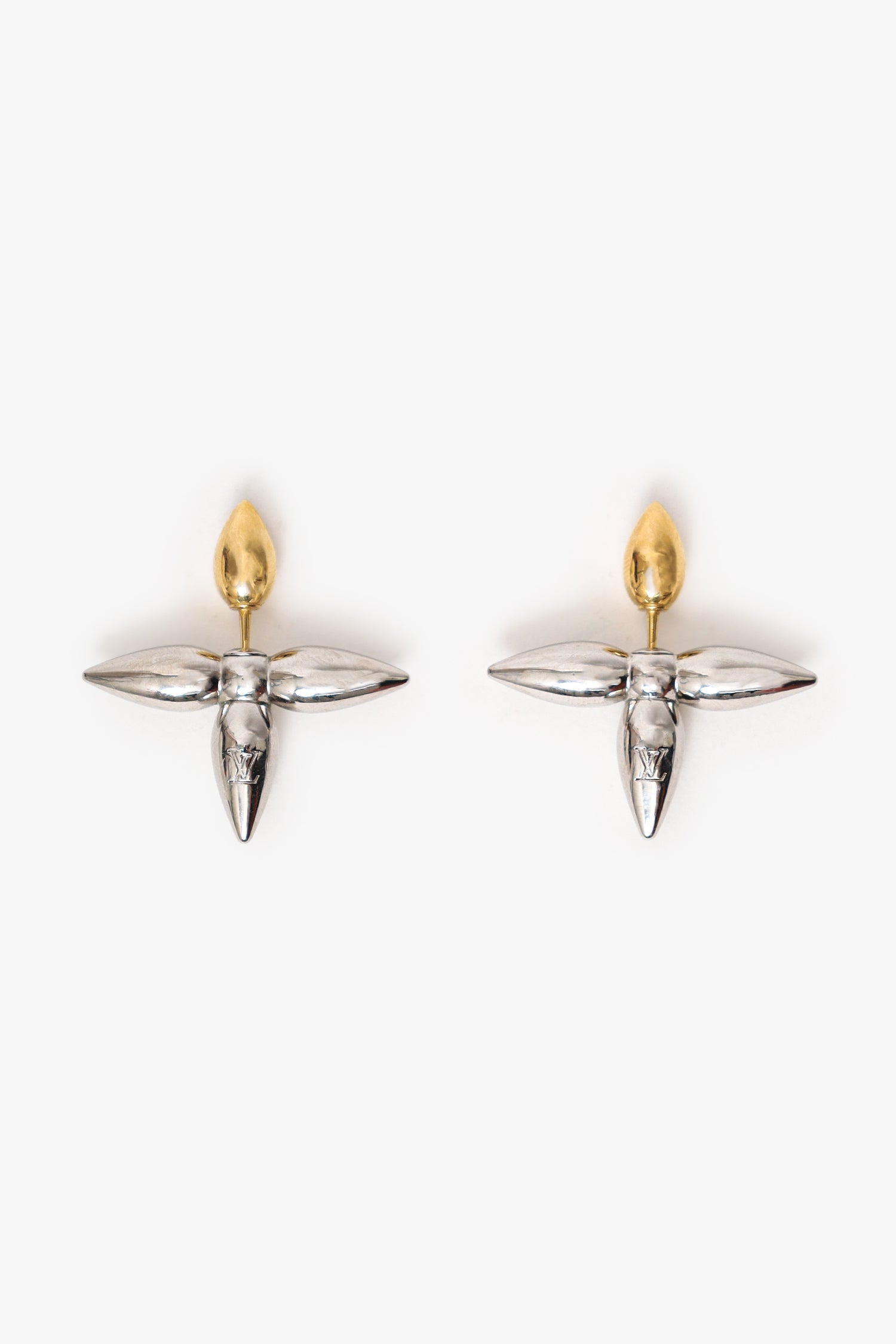 Louis Vuitton Gold/Silver Tone 'Louisette' Earrings