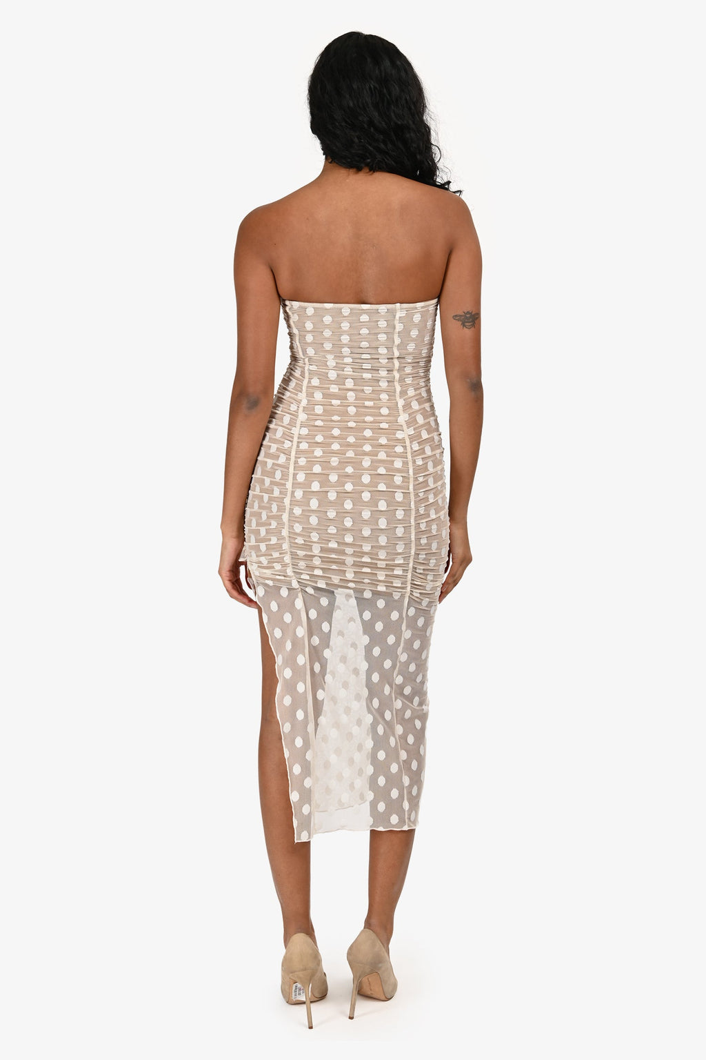 Majorelle White Polka Dot Sheer 'Brady' Strapless Midi Dress Size XS