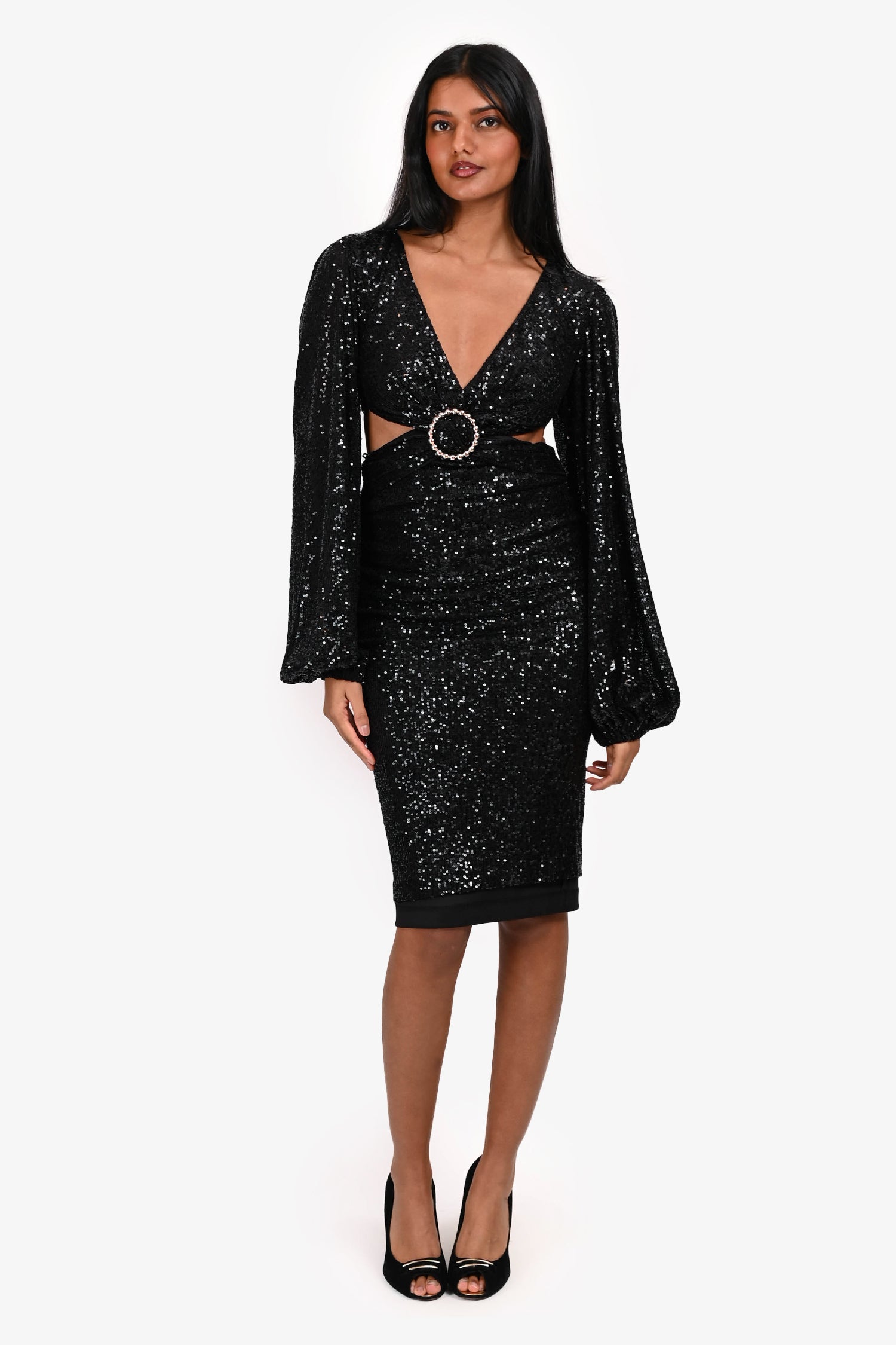 Nadine Merabi Black Sequin Cut Out Mini Dress Size XS