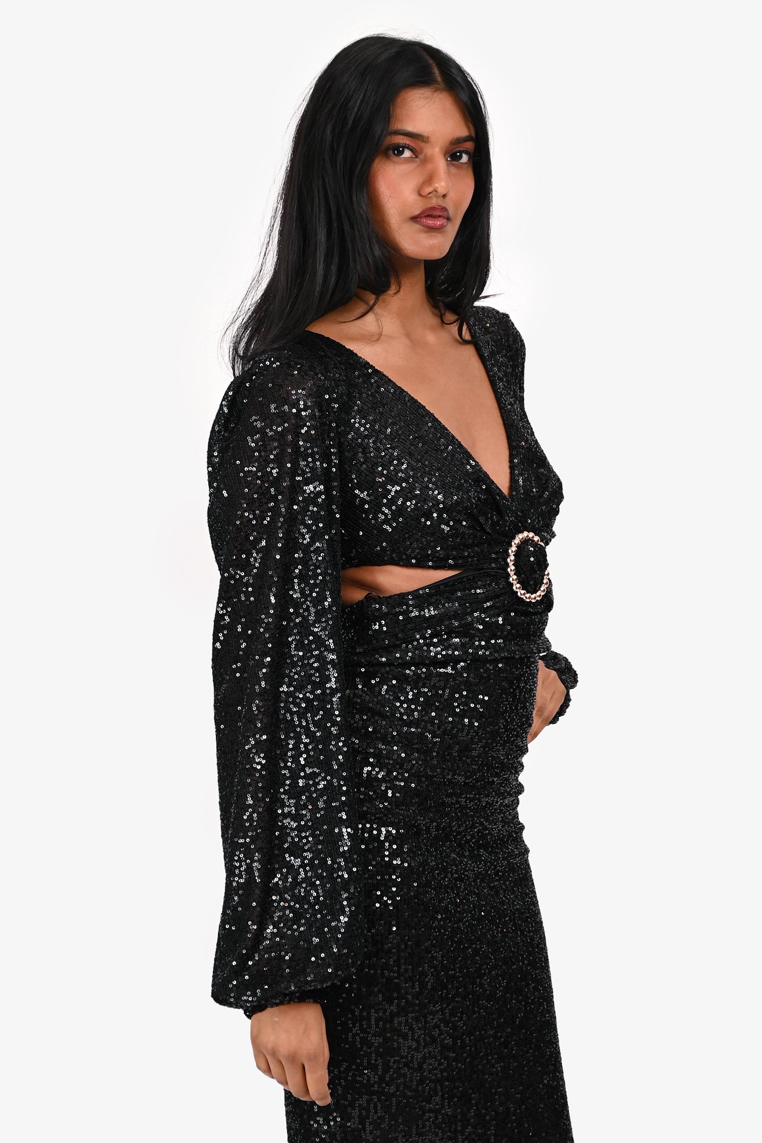 Nadine Merabi Black Sequin Cut Out Mini Dress Size XS