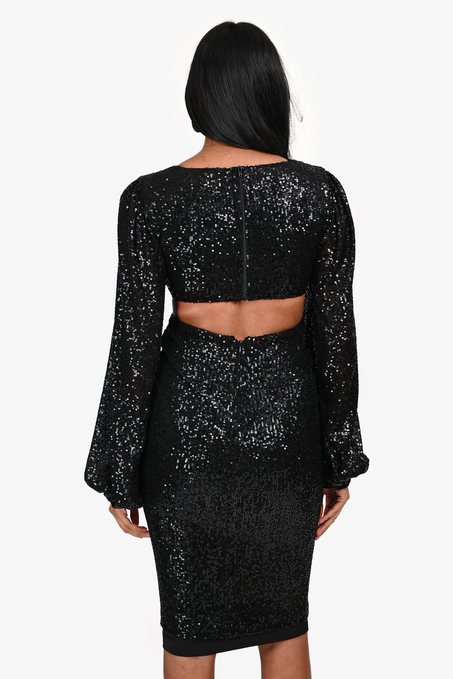 Nadine Merabi Black Sequin Cut Out Mini Dress Size XS