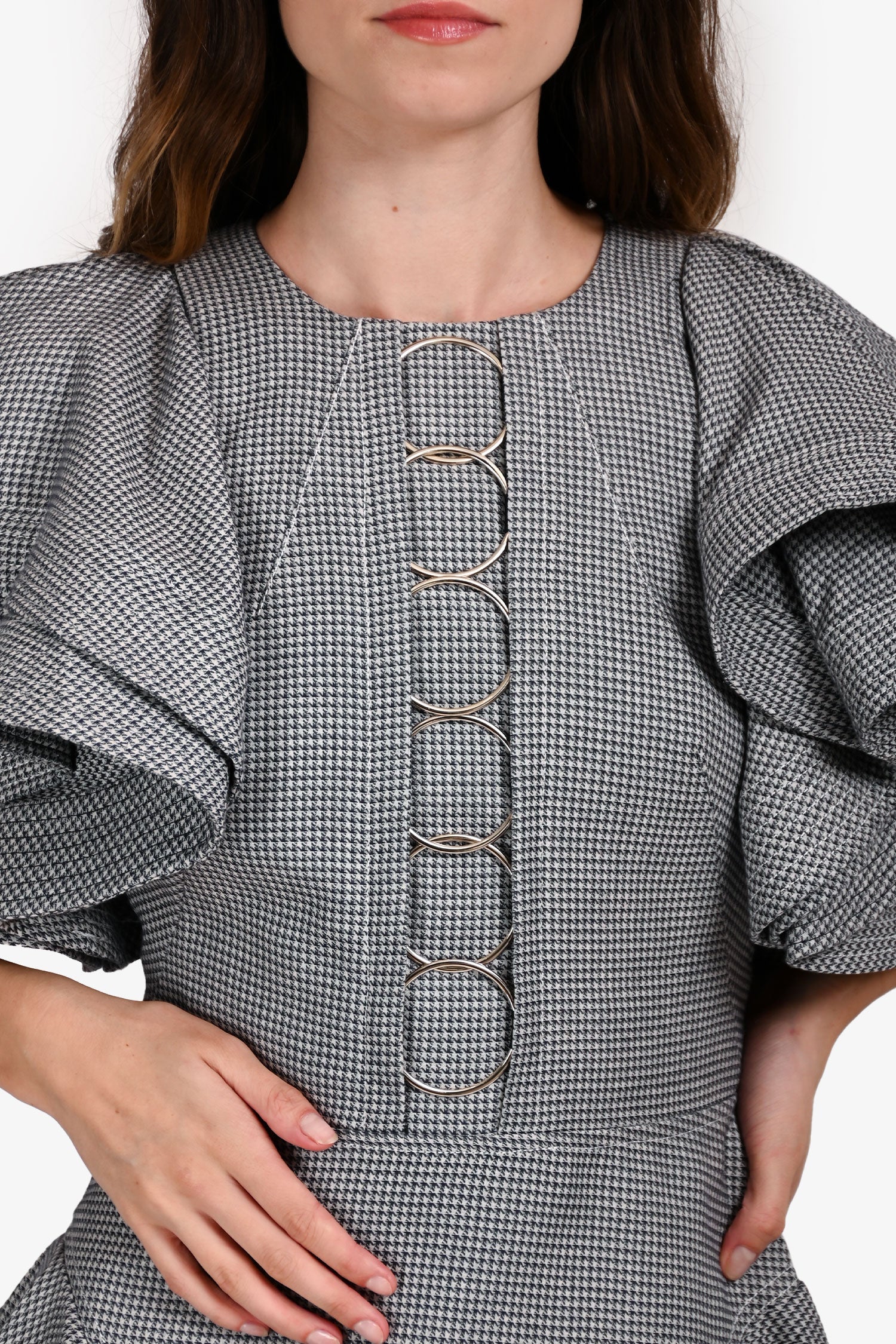 Acler Black/White Houndstooth Ruffled Mini Dress Size 2