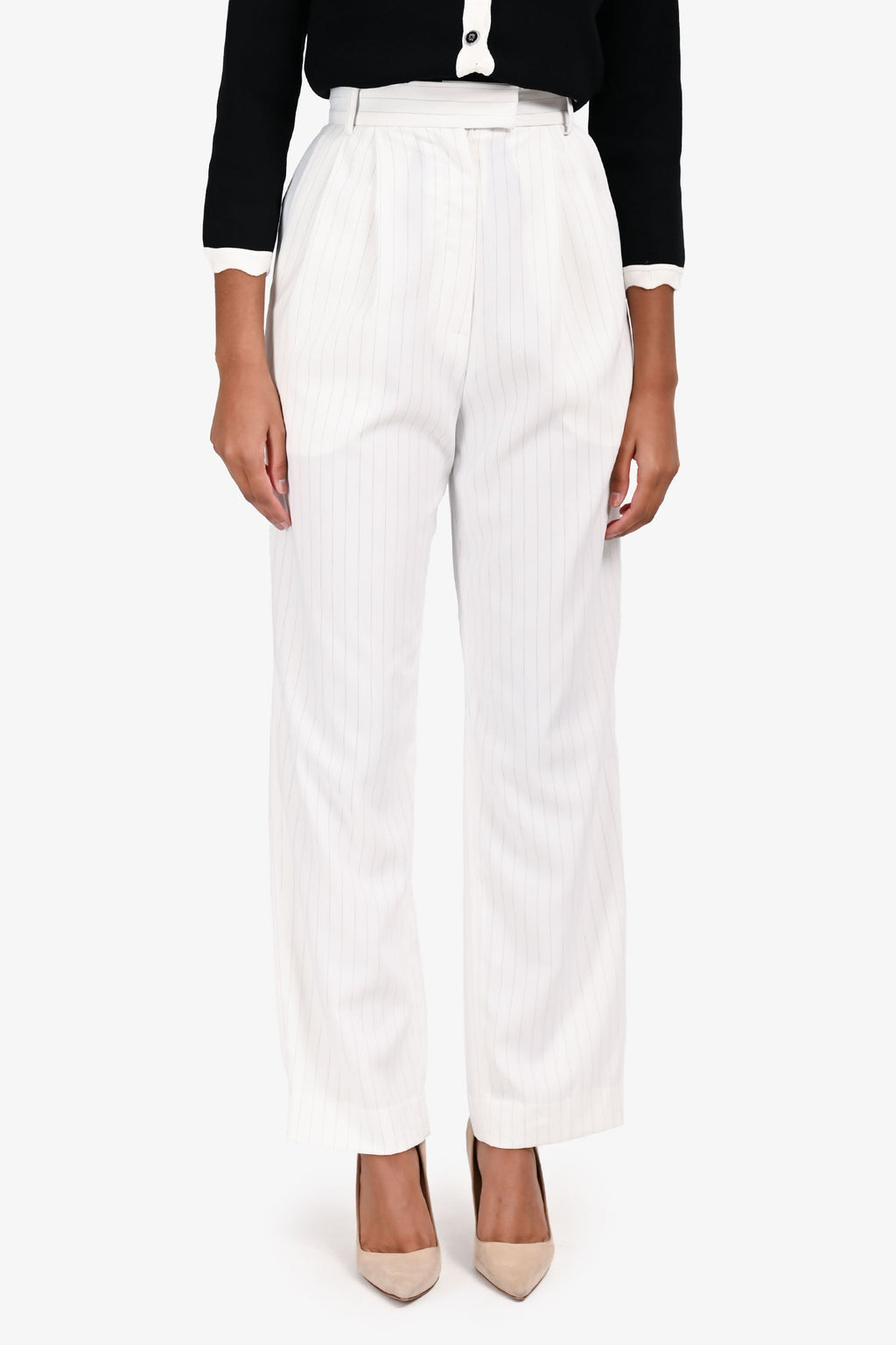 The Frankie Shop White Pinstripe High Rise Trousers Size XS