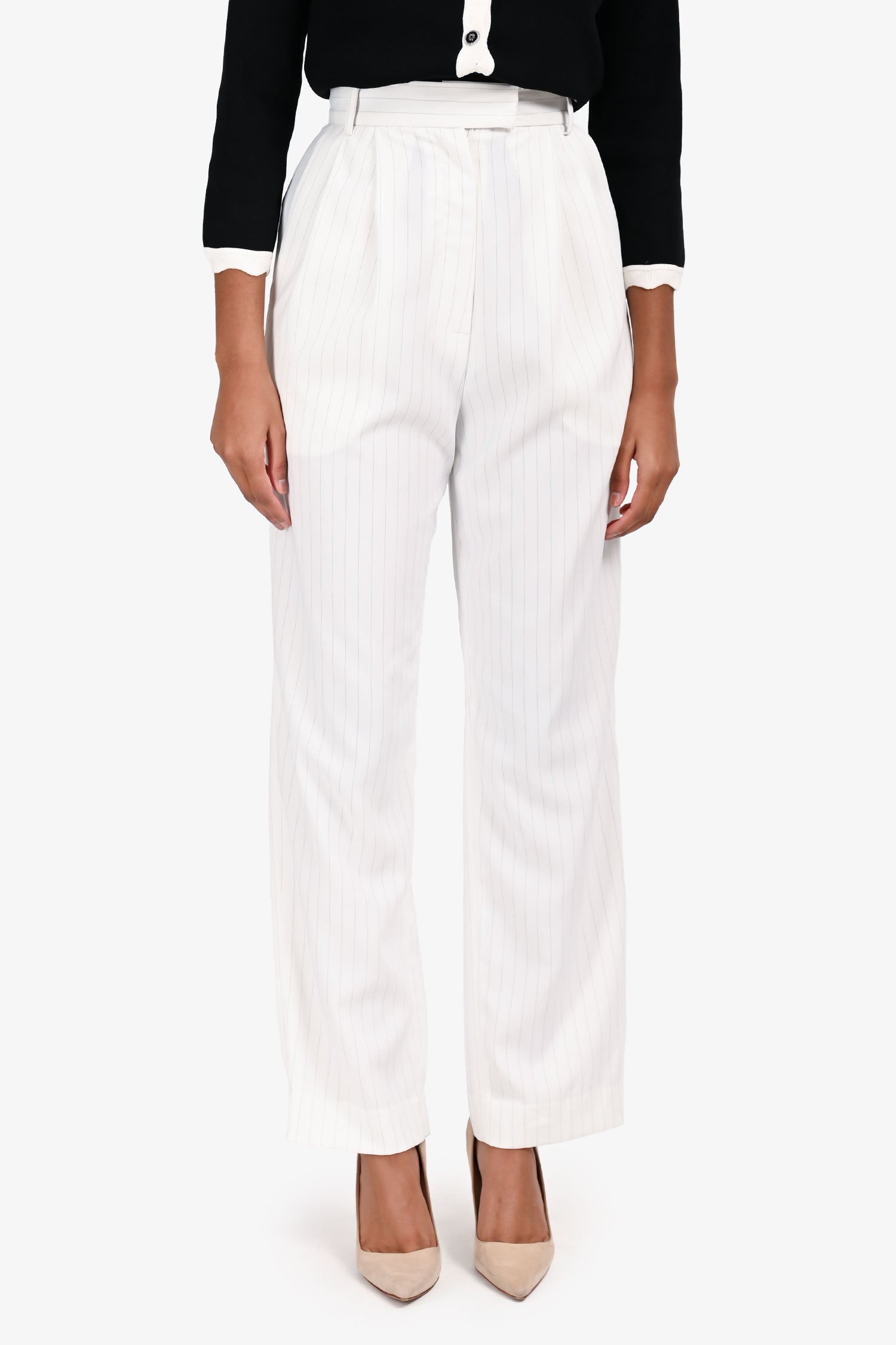 The Frankie Shop White Pinstripe High Rise Trousers Size XS
