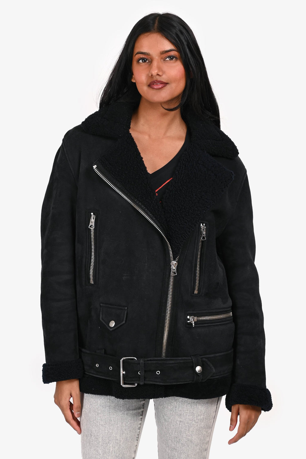 Acne Studios Black Suede/Shearling Lined Jacket Size 36