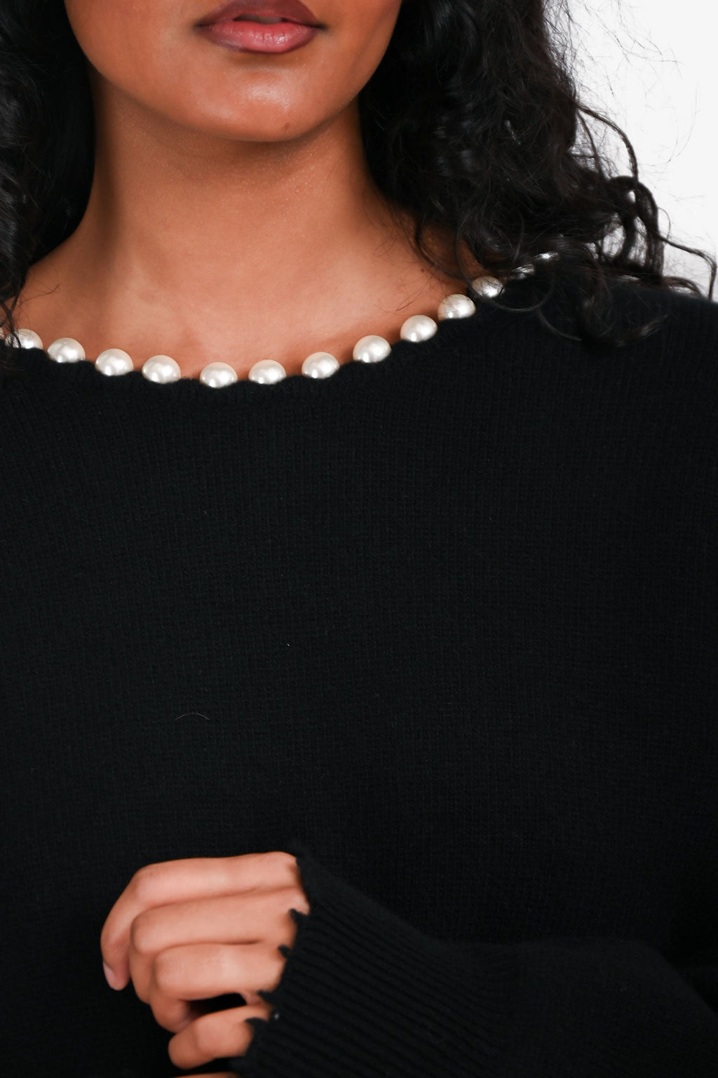 Alexander Wang Black Wool/Cashmere Knit Pearl Detail Neckline Size S