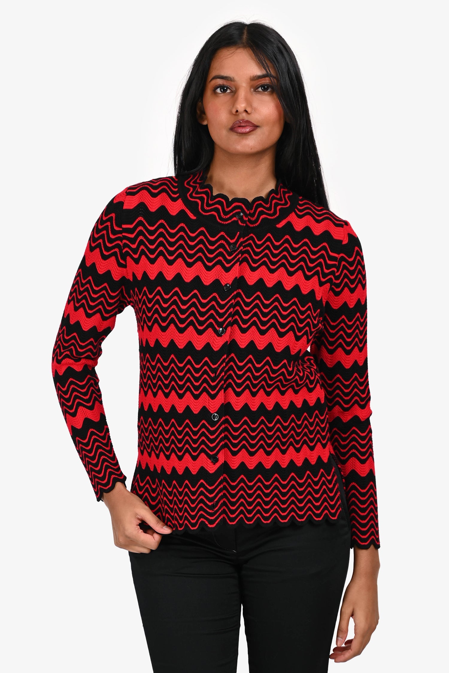 Simone Rocha Black/Red Pattern Button Down Top Size S