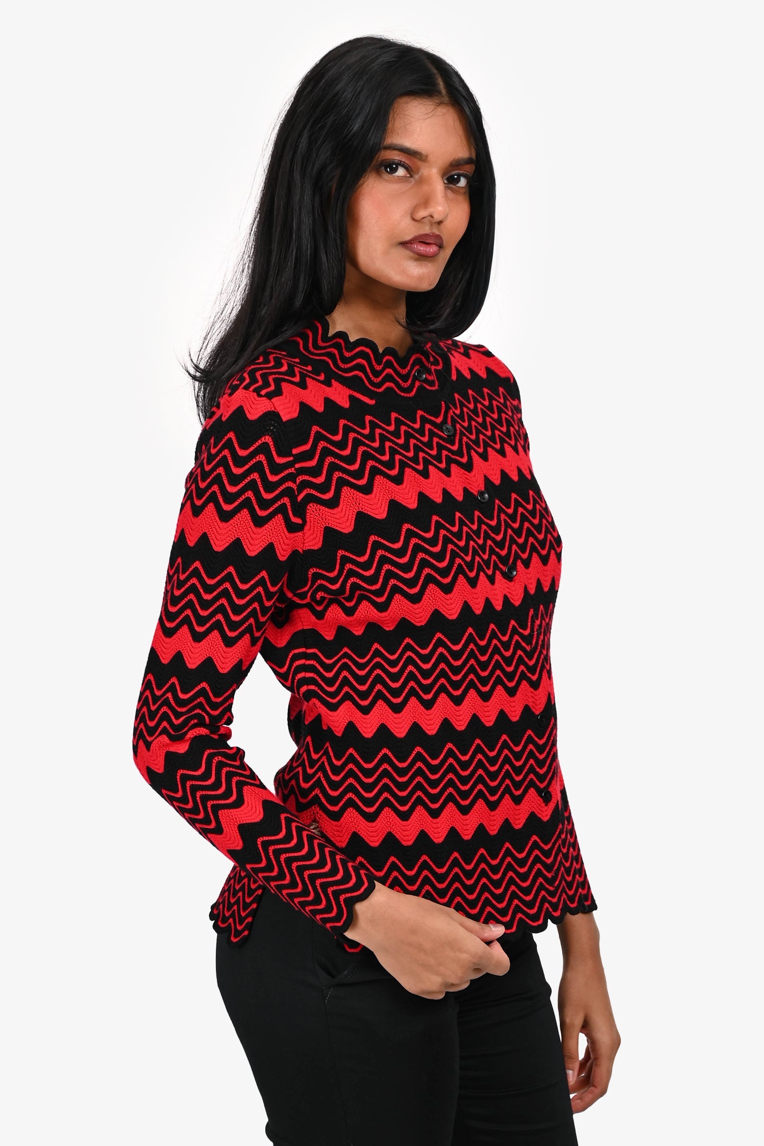 Simone Rocha Black/Red Pattern Button Down Top Size S