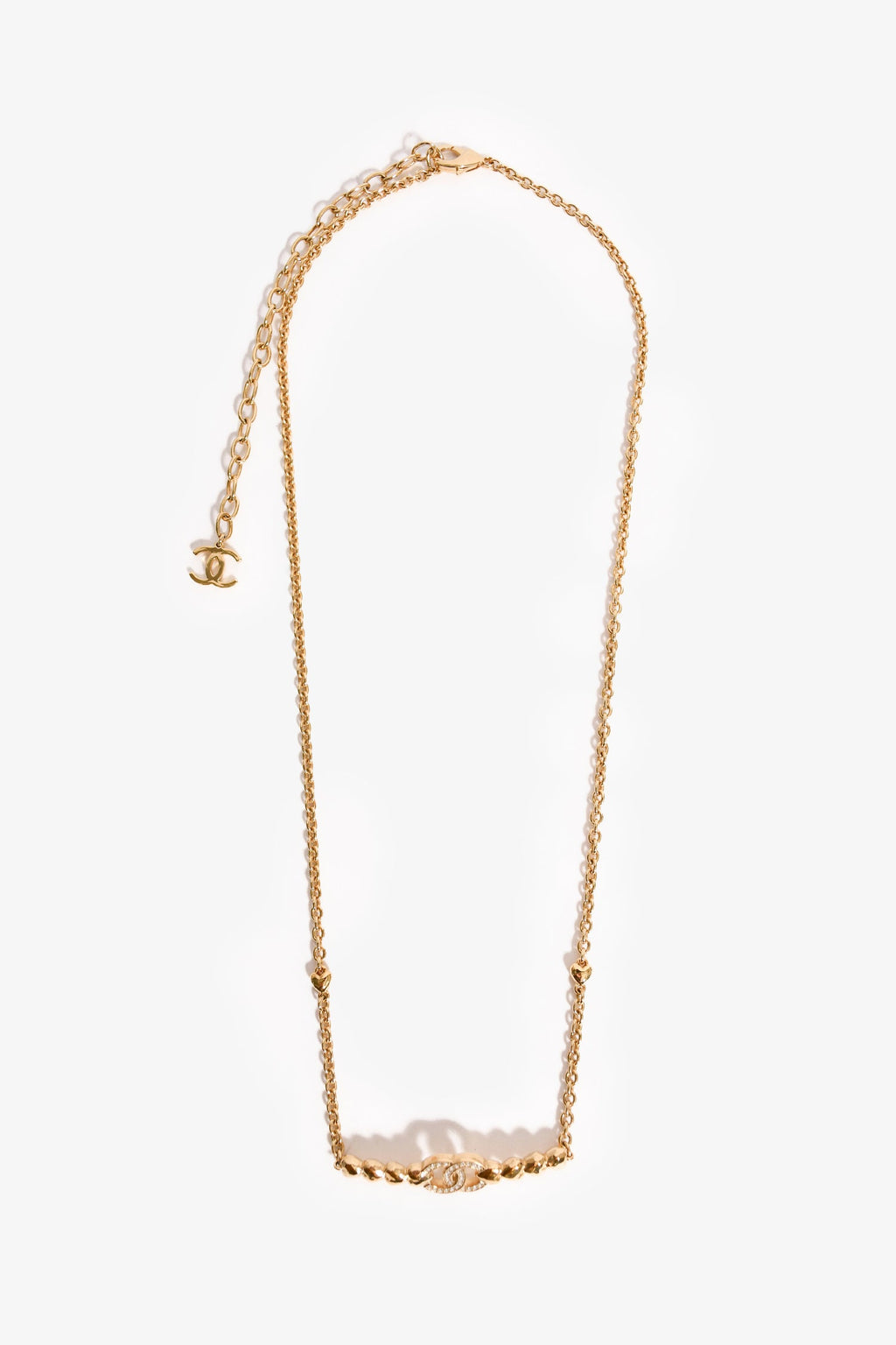 Pre-Loved Chanel™ 2023 Gold Tone Crystal CC Heart Long Chain Belt