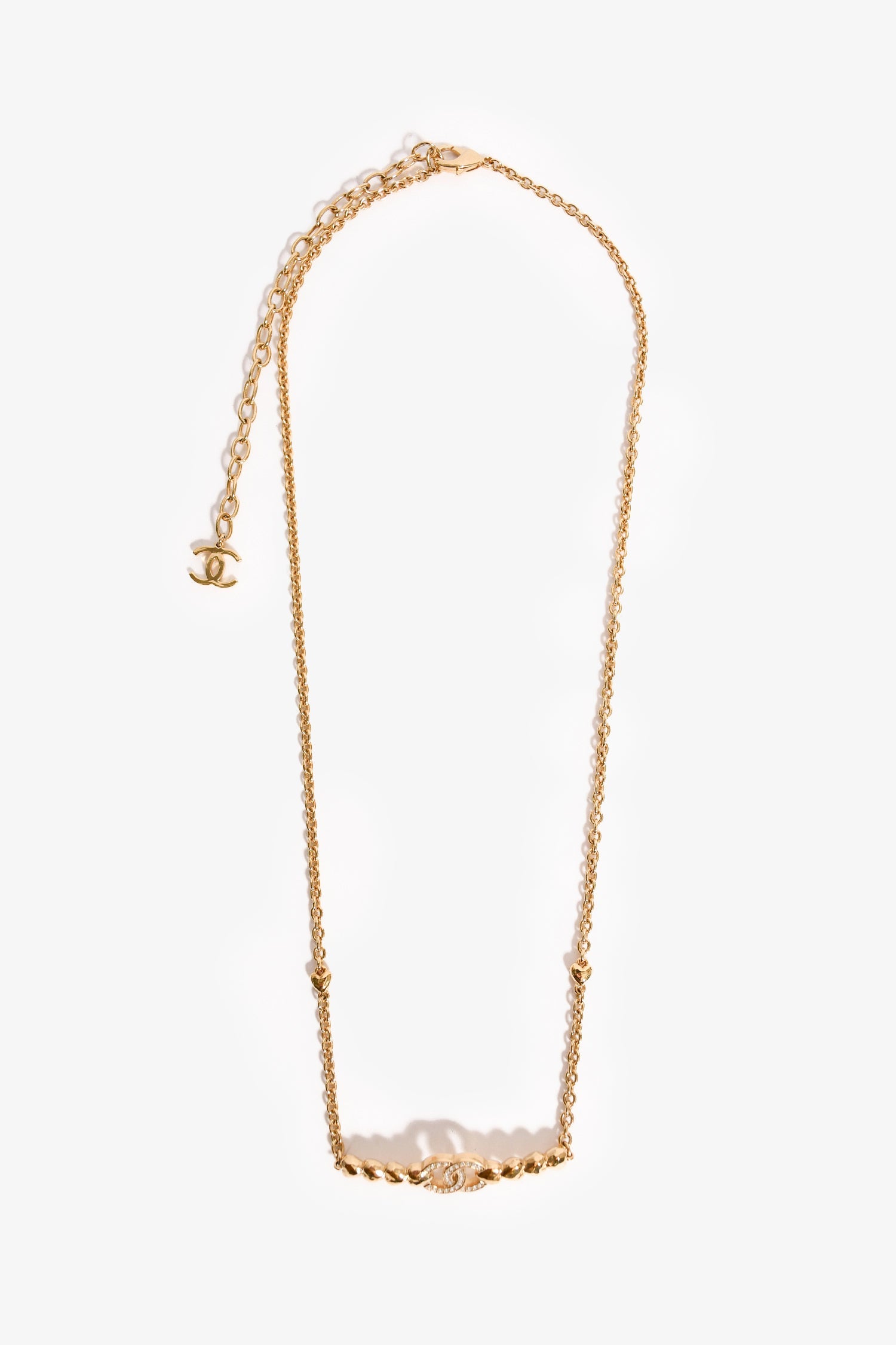 Pre-Loved Chanel™ 2023 Gold Tone Crystal CC Heart Long Chain Belt