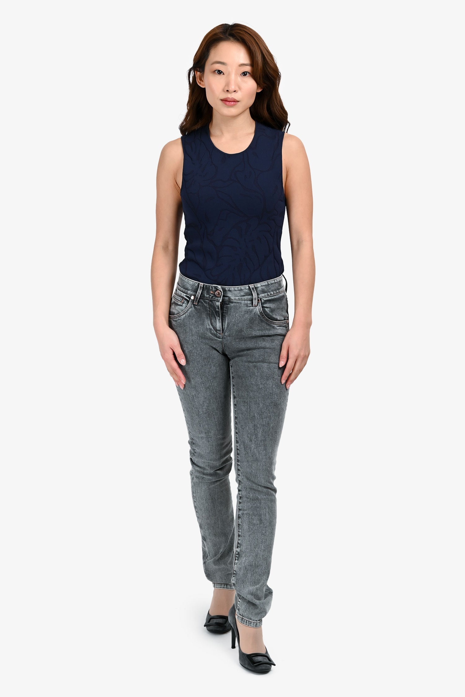 Brunello Cucinelli Grey Beaded Back Pocket Skinny Jeans Size 36