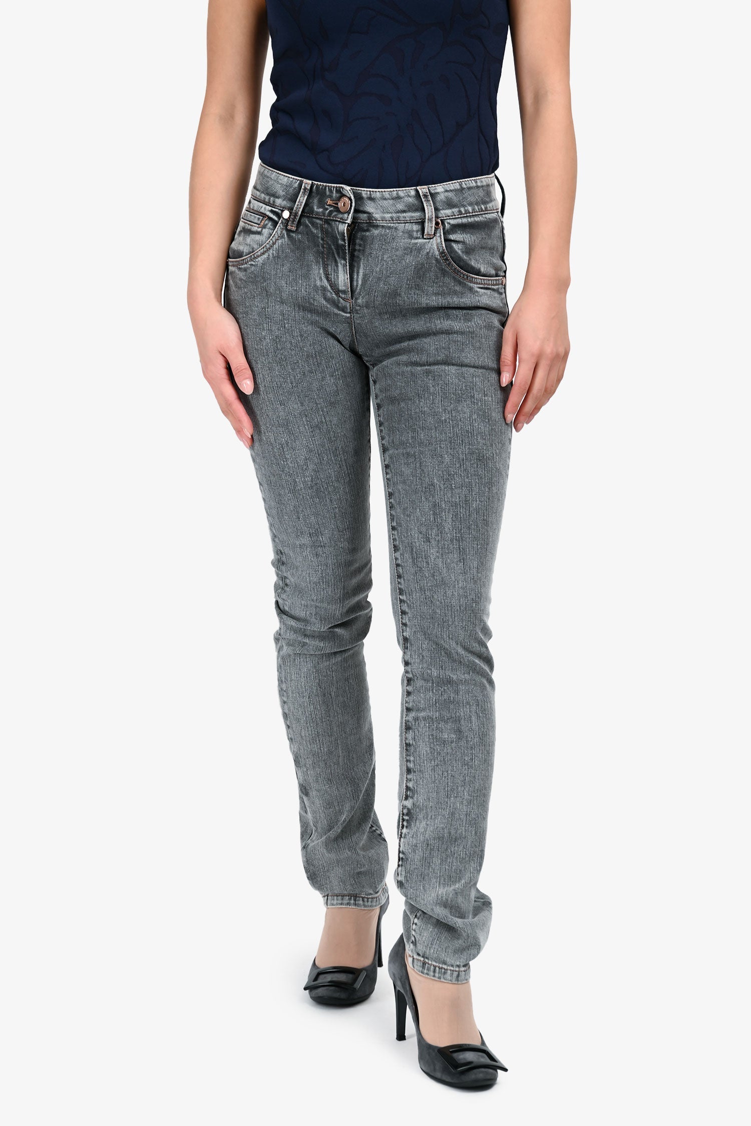 Brunello Cucinelli Grey Beaded Back Pocket Skinny Jeans Size 36