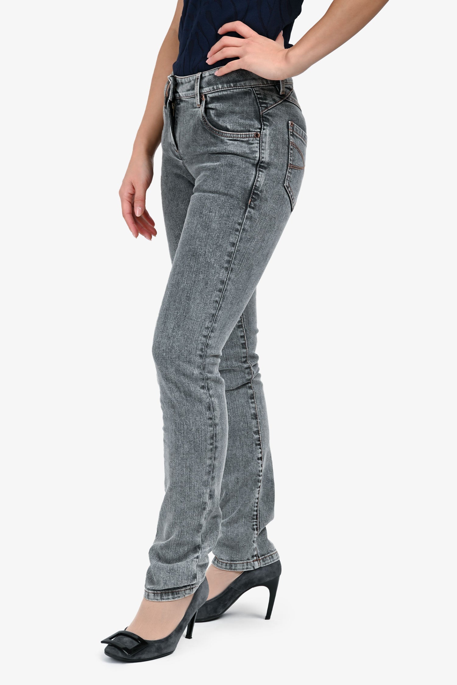 Brunello Cucinelli Grey Beaded Back Pocket Skinny Jeans Size 36