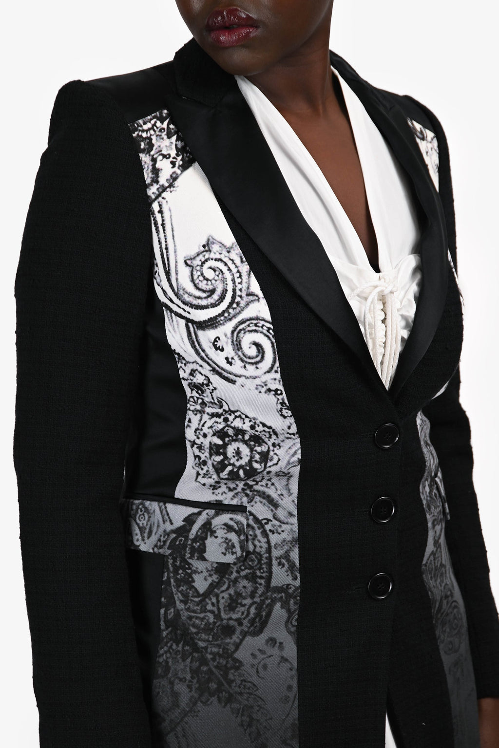 Etro Black Graphic Print Shoulder Padded Blazer Coat Size 42 IT