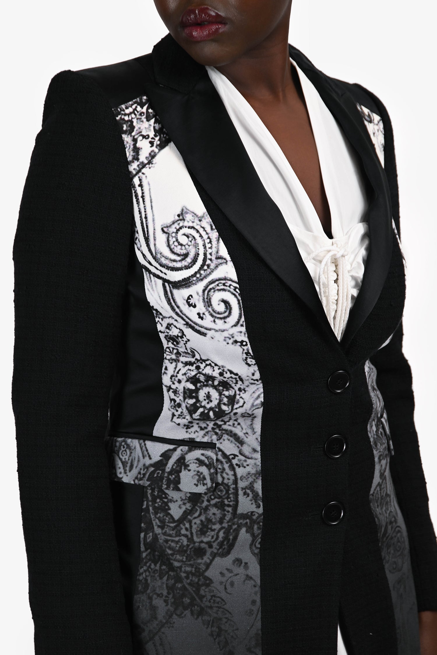 Etro Black Graphic Print Shoulder Padded Blazer Coat Size 42 IT