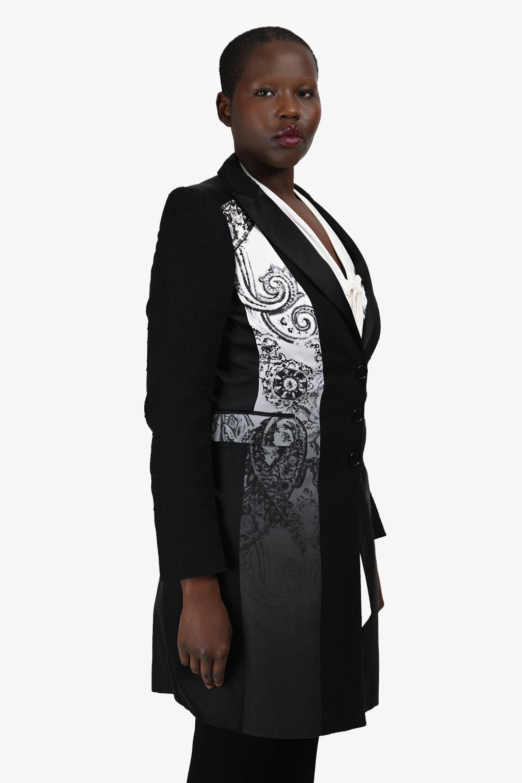 Etro Black Graphic Print Shoulder Padded Blazer Coat Size 42 IT
