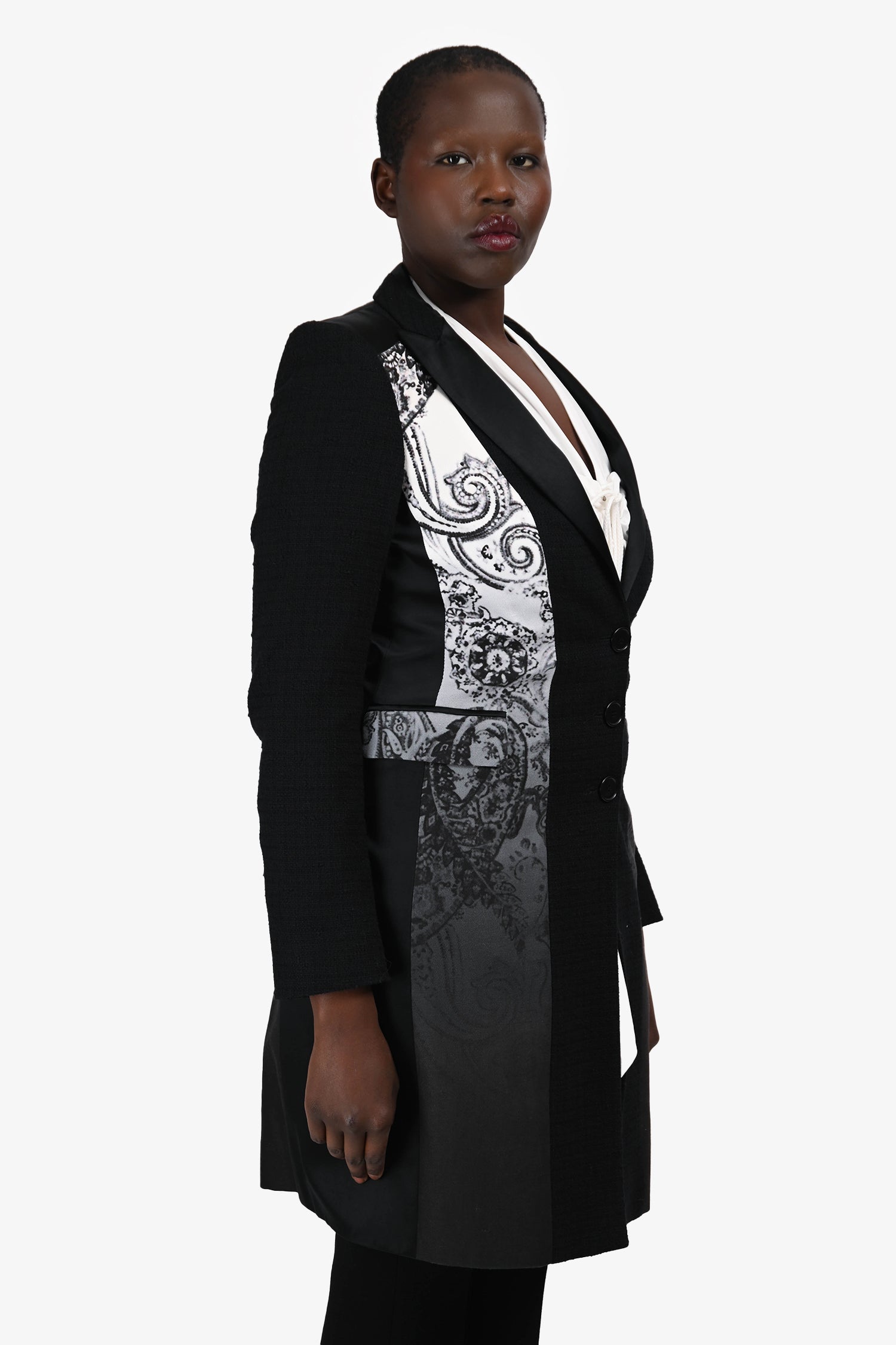 Etro Black Graphic Print Shoulder Padded Blazer Coat Size 42 IT