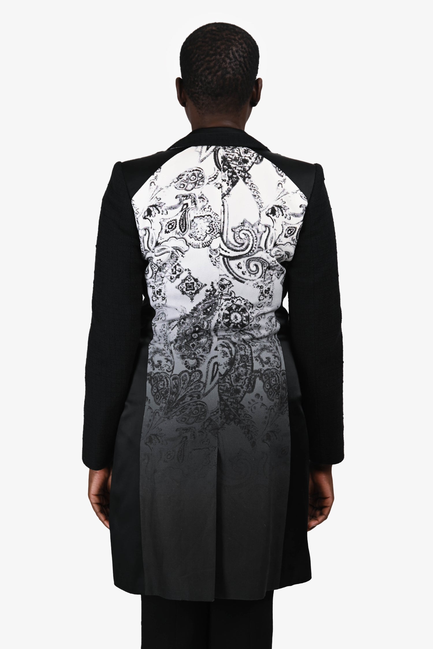 Etro Black Graphic Print Shoulder Padded Blazer Coat Size 42 IT