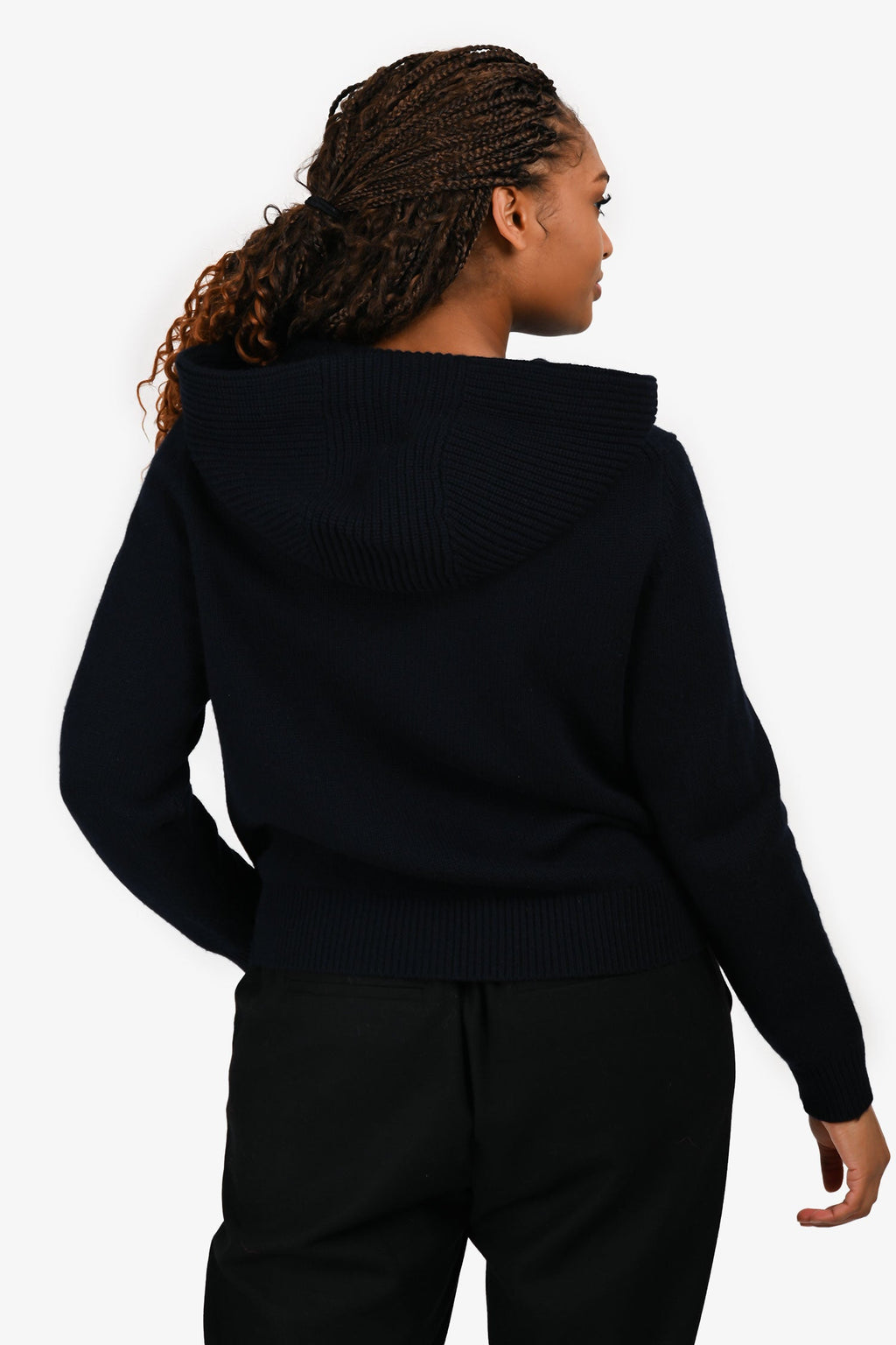 Burberry London Navy Cashmere Logo Hooded Zip Up igan Size M