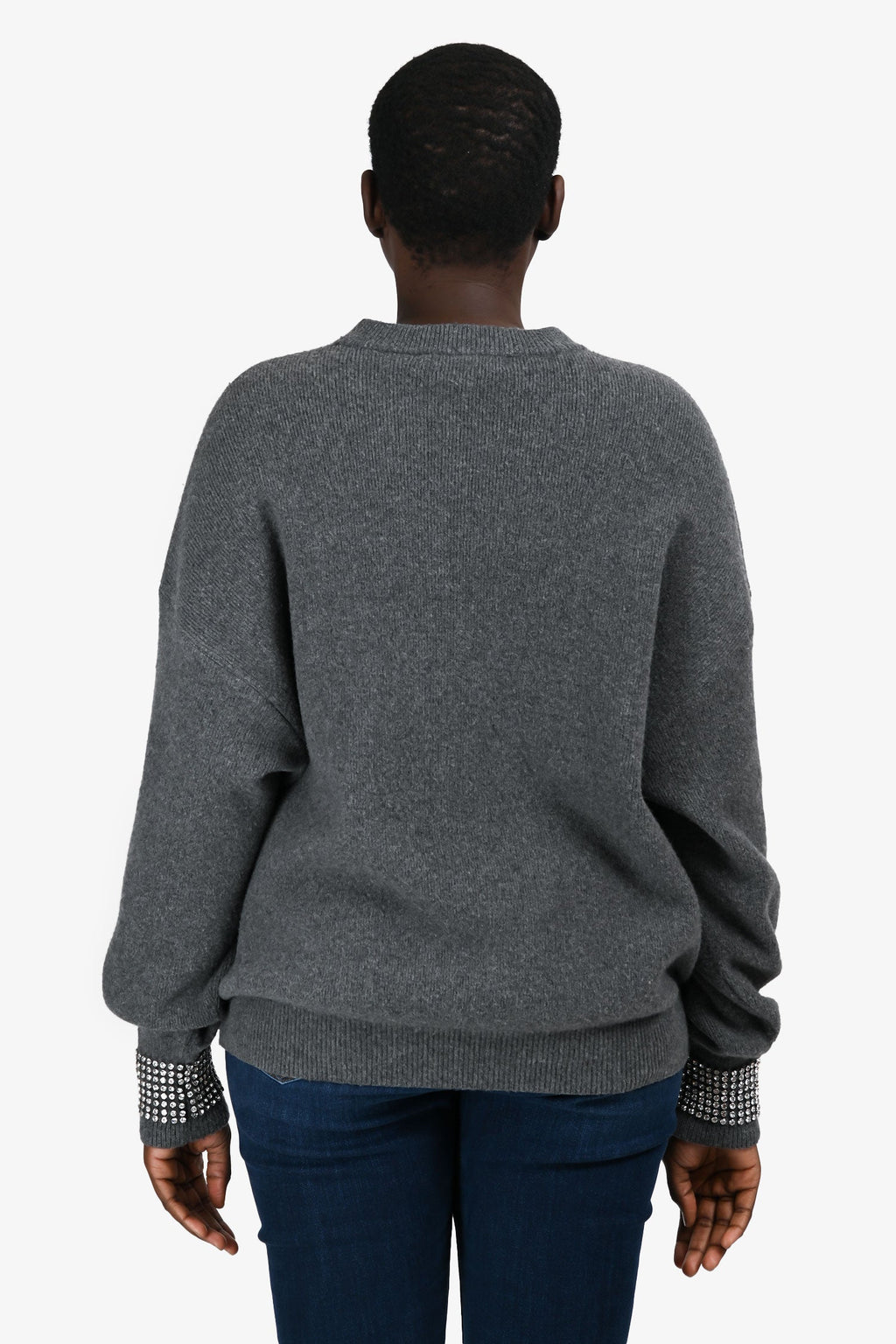 Alexander Wang Grey Wool Crystal Embellished Cuff Sweater Size M