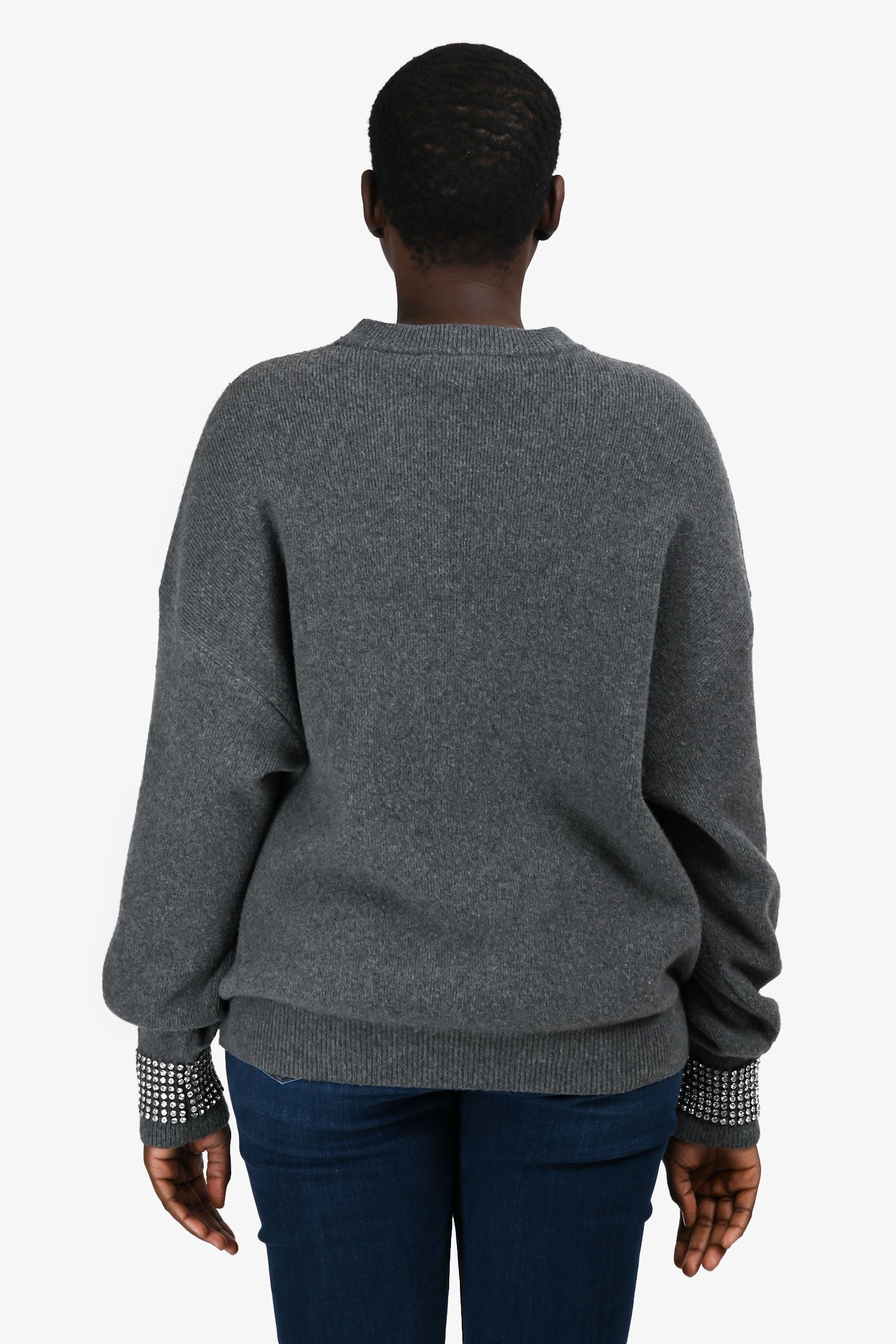 Alexander Wang Grey Wool Crystal Embellished Cuff Sweater Size M