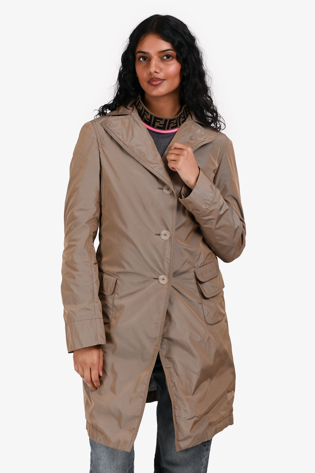 Jil Sander Brown Nylon Button Down Jacket Size 36