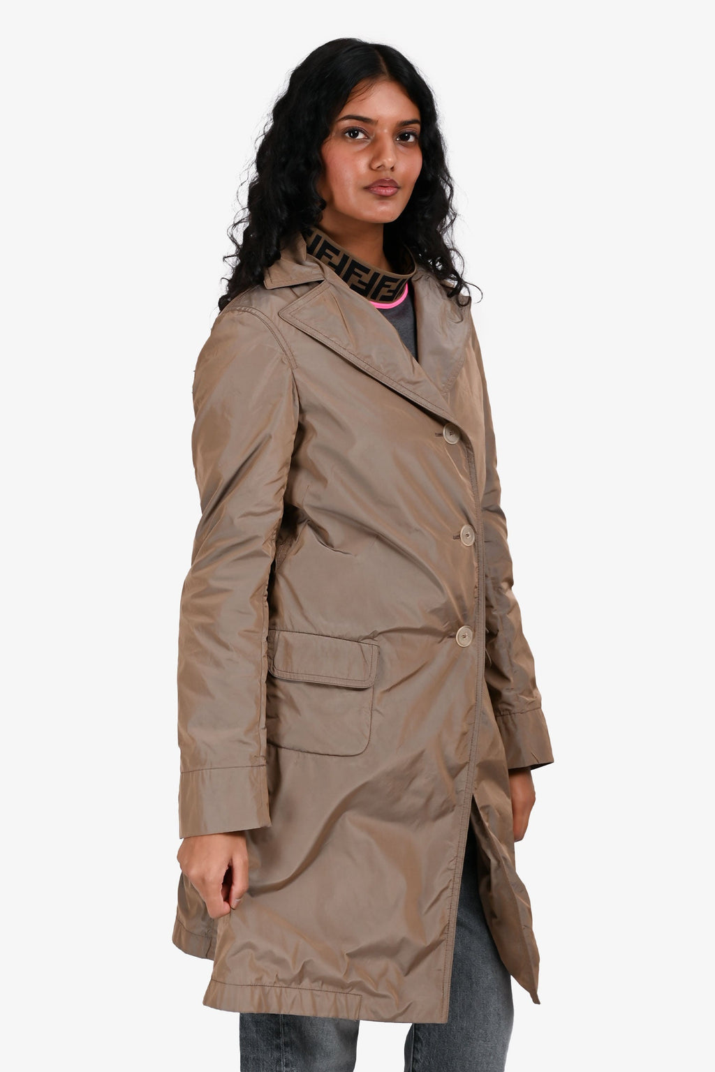 Jil Sander Brown Nylon Button Down Jacket Size 36