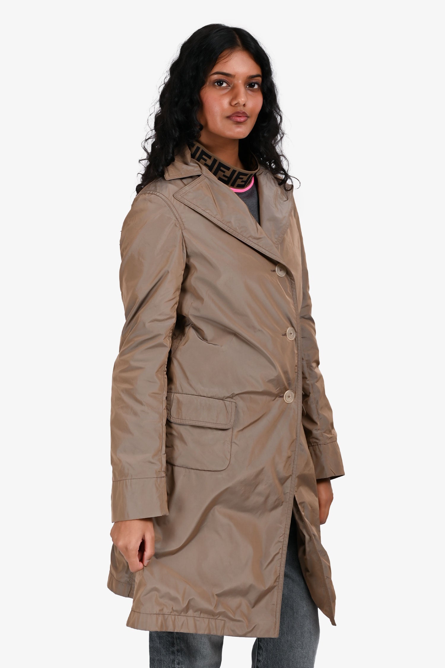 Jil Sander Brown Nylon Button Down Jacket Size 36