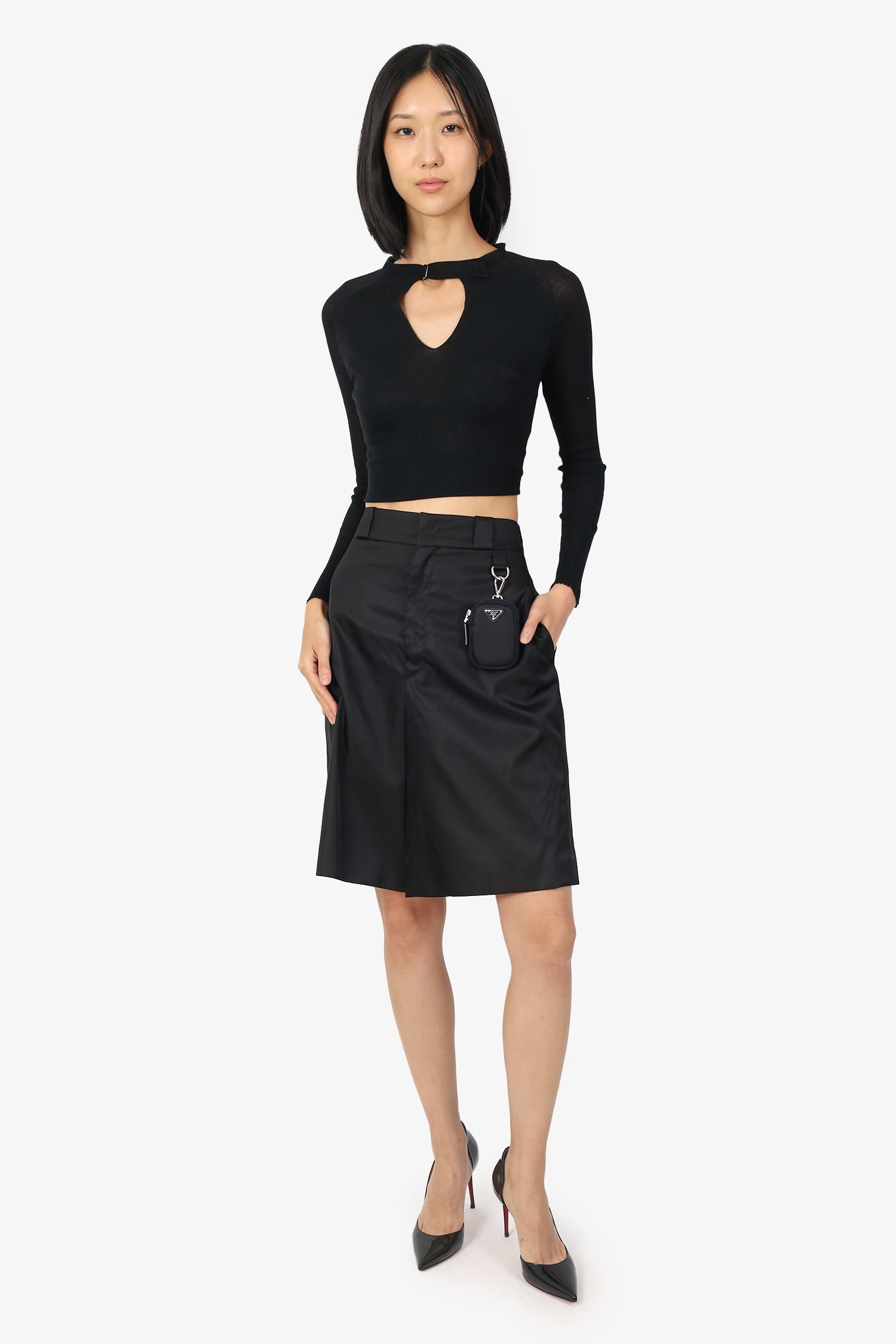 Prada Black Re-Nylon Bermuda Shorts With Pouch Size 40