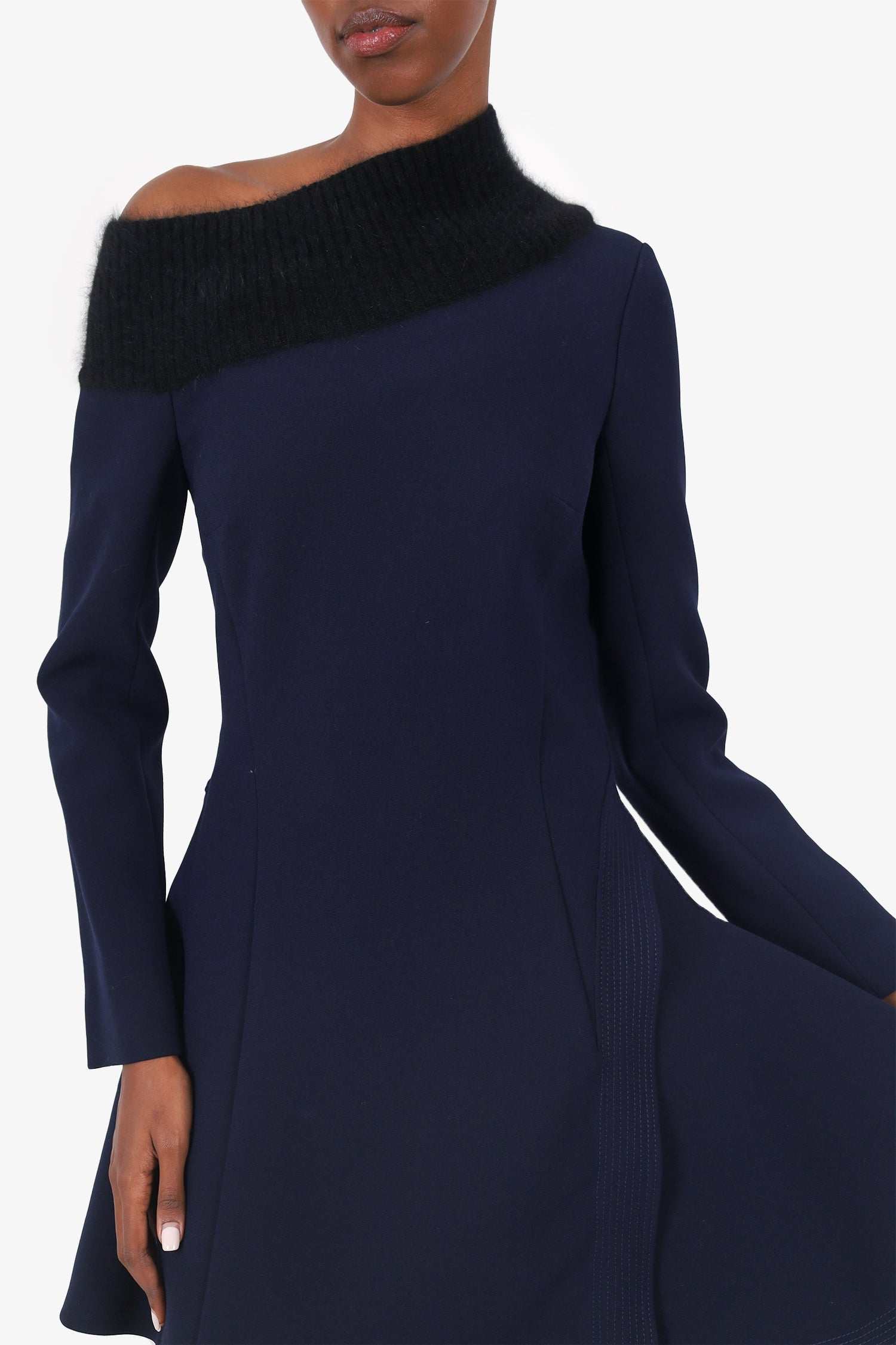 Christian Dior Navy/Burgundy Angora Collar Mini Dress Size 4